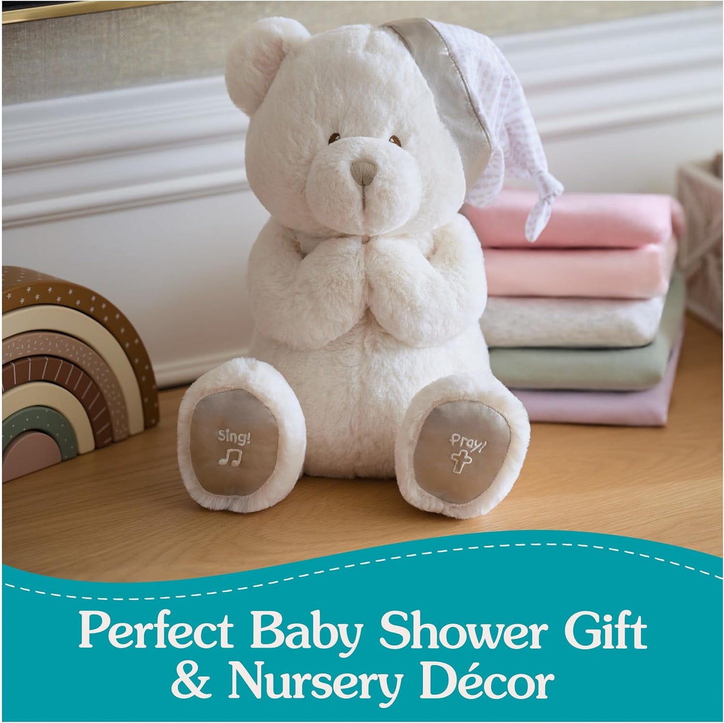 GUND Animated Goodnight Prayer Bear, Spiritual Plush Teddy Bear, Sensory Toy Stuffed Animal for Ages 0 and Up, Cream, 11"