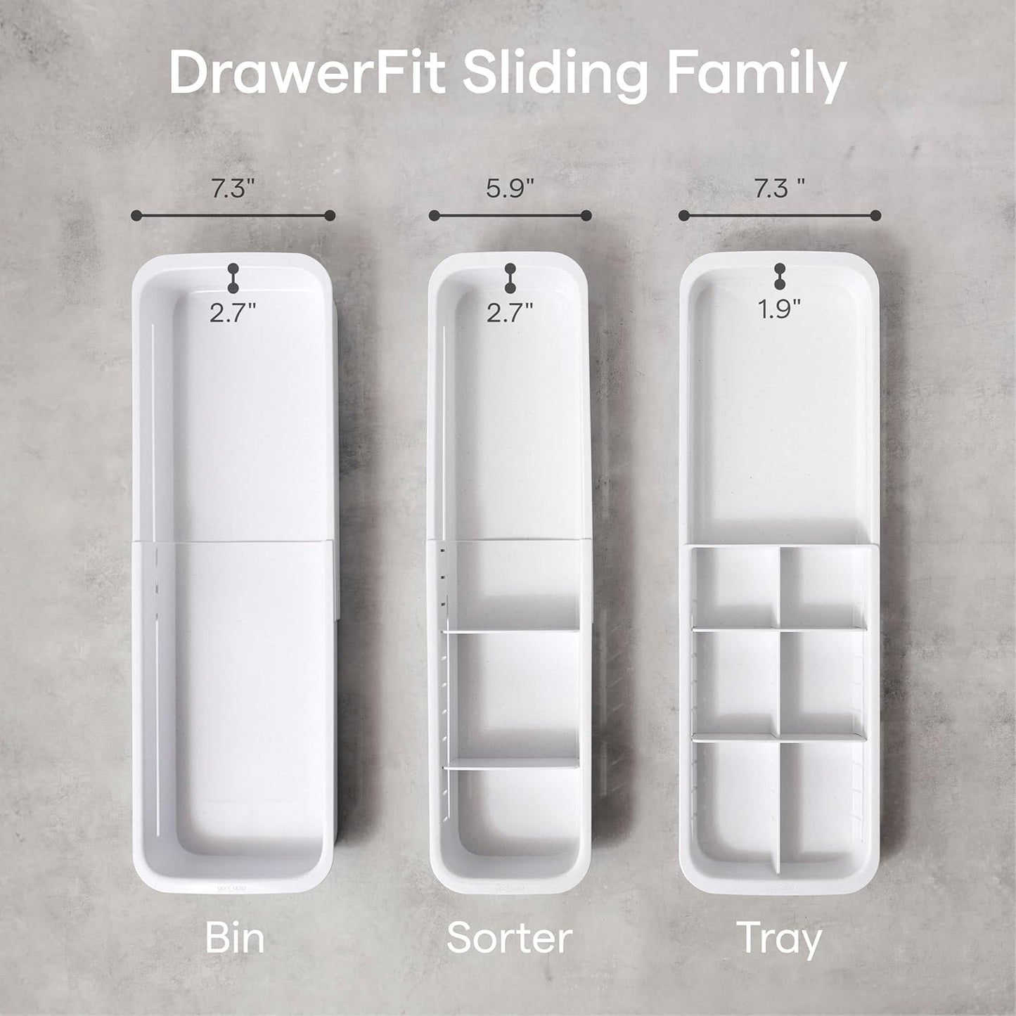 YouCopia DrawerFit® Sliding Drawer Bin, Expandable and Adjustable Kitchen Storage Organizer, Speckled White