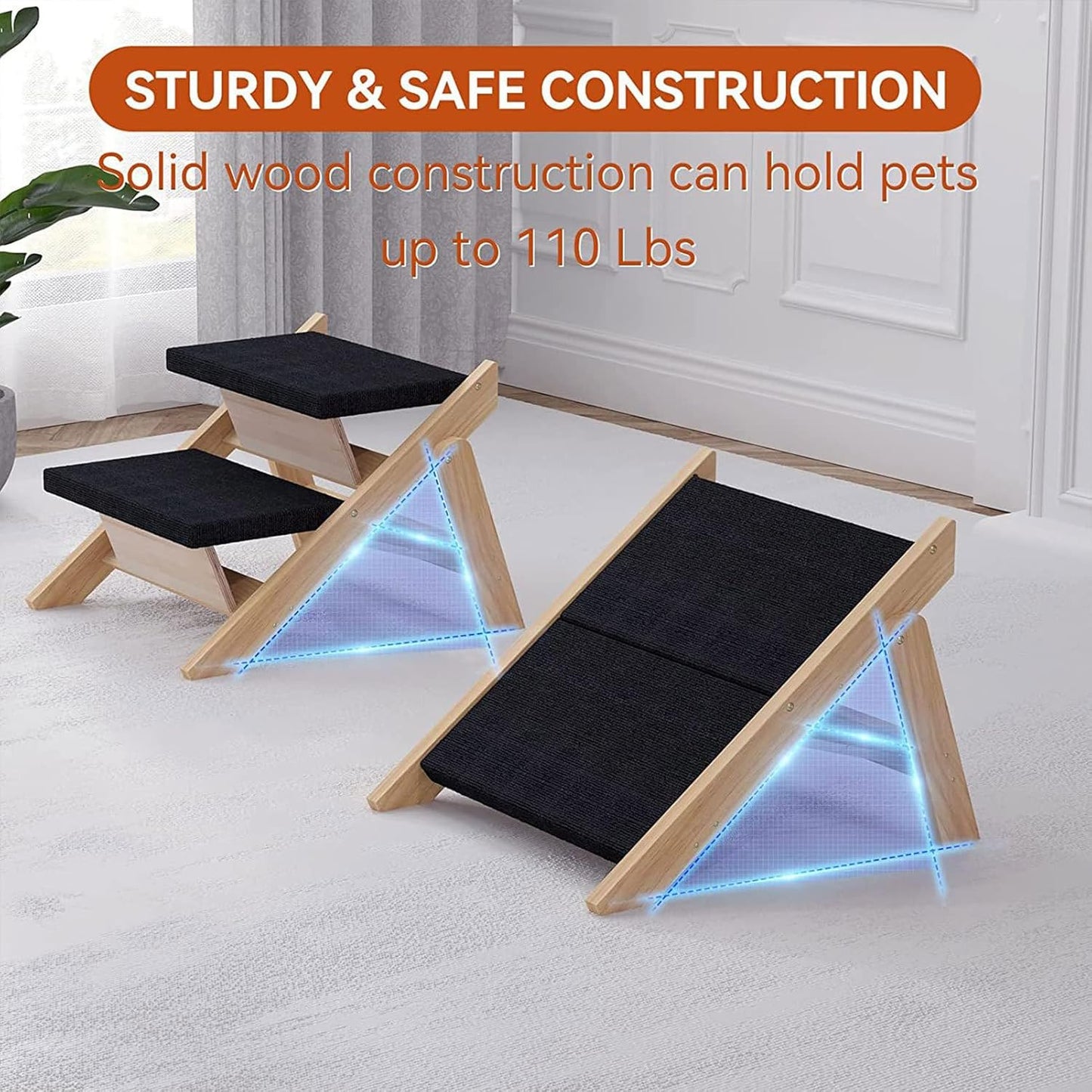 High Bed Stairs, Folding 2 in 1 Pet Bed Ramp, Non Slip Dog Bed Ladder, Easy Climbing Puppy Ramp Steps, Strong Bearing Capacity Pet Staircase, Durable Dog Ramp Aid for High Bed Climbing Indoor