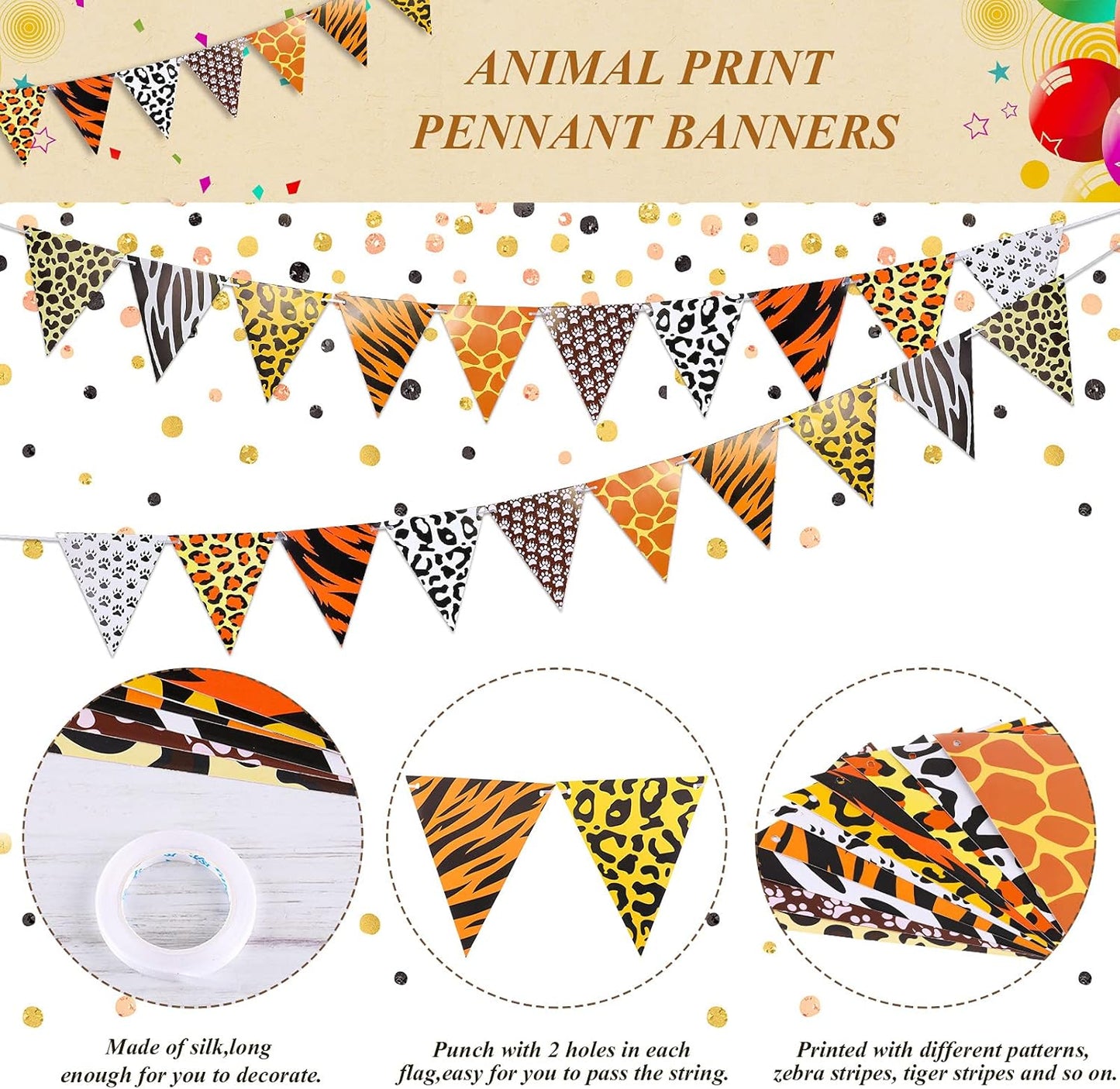 Thenshop 5 Pieces Jungle Theme Party Supplies Animal Safari Print Pennant Banners Jungle Animal Prints Triangle Flag Banner for Safari Themed Party Zoo (Classic Style)