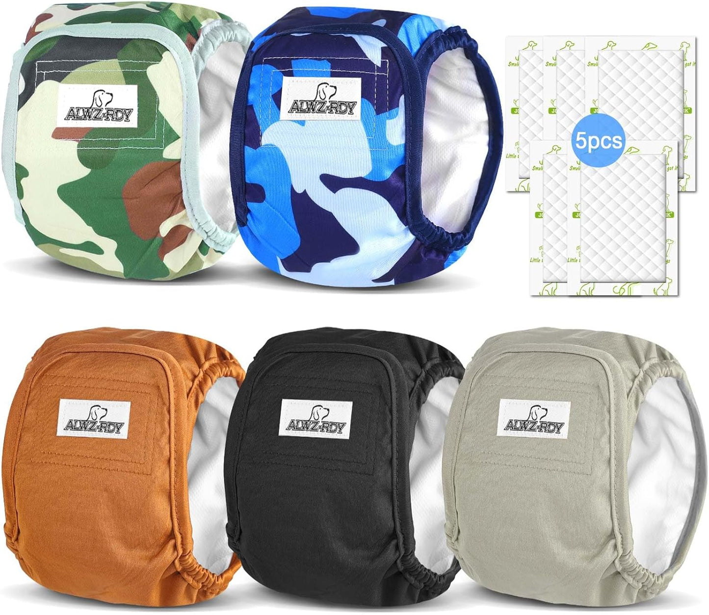 Belly Bands for Male Dogs 5 Pack Washable Dog Diapers Reusable Male Dog Pee Wraps with 5pcs Dog Diaper Liners for Doggie in Incontinence or Excitable Urination and Training, XS