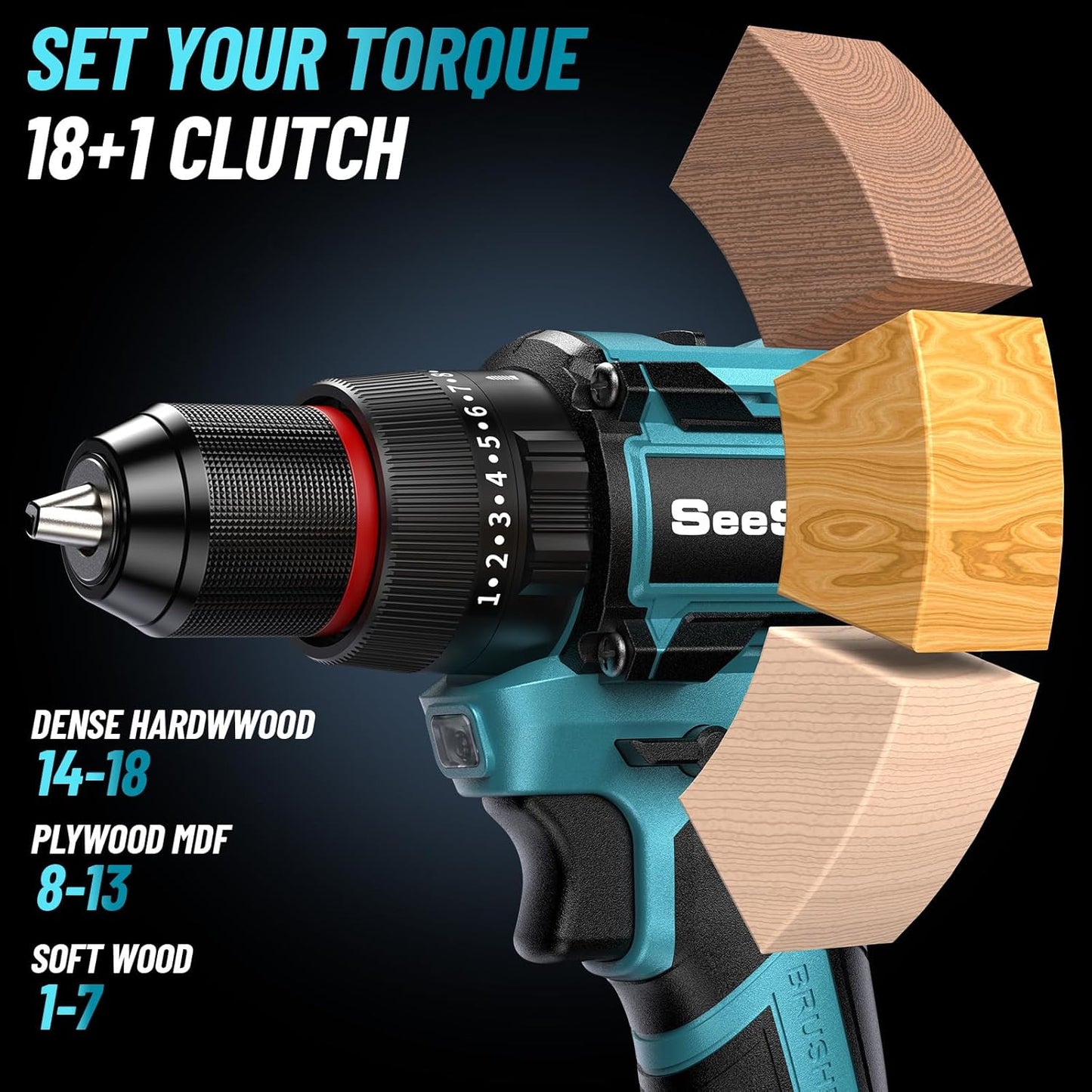 SEESII 21V Max Cordless Drill and Impact Driver, Power Tool Combo Kit Included 3/8'' Drill & 1/4'' Impact Driver, 2x 4000mAh Battery, Fast Charger, 20 pcs Driver Bit Set & Bag