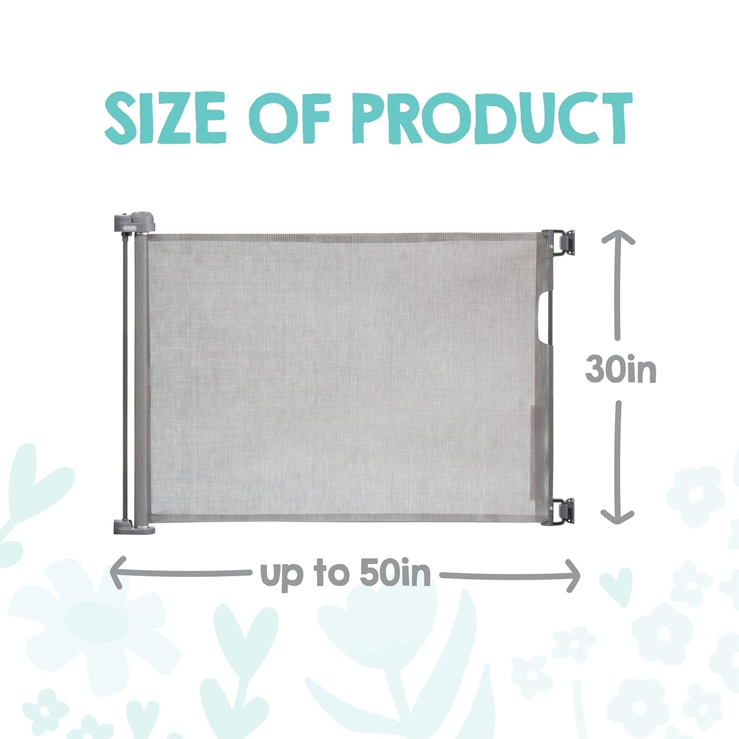Regalo Safety 50" Extra Wide Retractable Baby Gate, Mesh Safety Gate for Doorways, Hallways & Bottom of Stairs, Hardware Mounted Gate for Babies, Toddlers & Pets, Lock Indicator Window, Gray