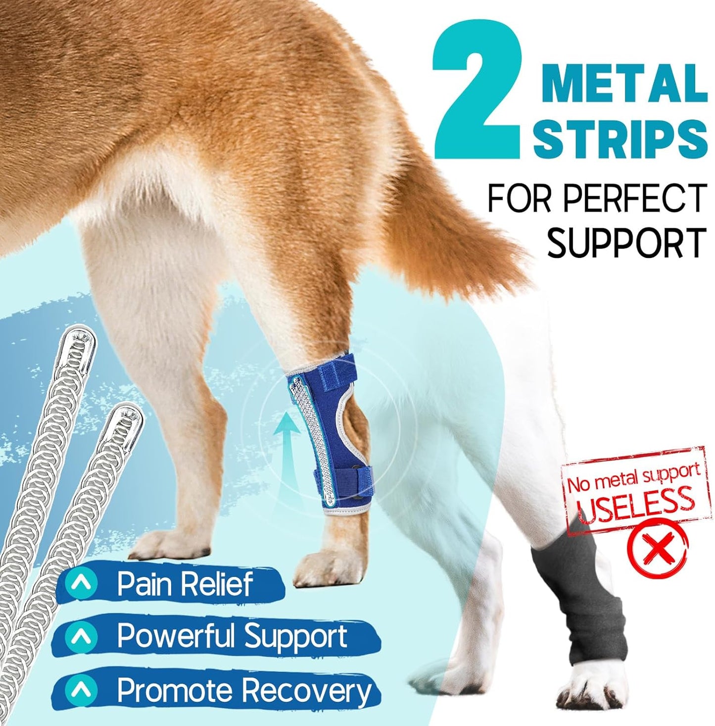 Supet Dog Leg Brace for Back Leg - Hock & Ankle Joint Support for Rear Legs with 2 Metal Springs, Anti-Slip Design & Reflective Trim for Sprain, Arthritis, Injury & Wound Recovery (Blue, L)