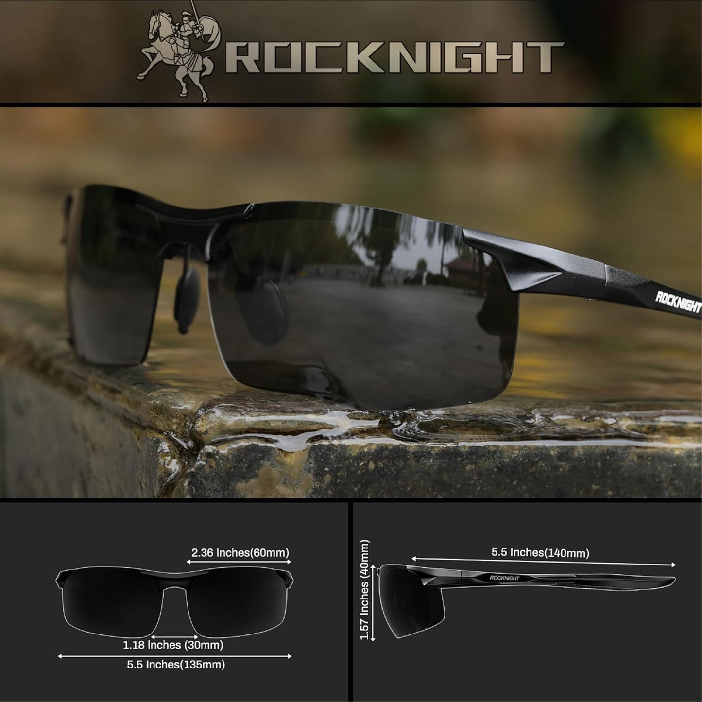 ROCKNIGHT Driving HD Polarized UV400 Protection Ultra light Al-Mg Golf Fishing Outdoor Sunglasses