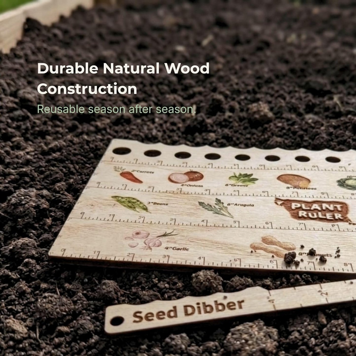 Plant Ruler by Snurfado – Wooden Seed Spacing Tool for Vegetable Gardens – Garden Planting Guide for Precise Row Planting in Raised Beds & In-Ground Soil