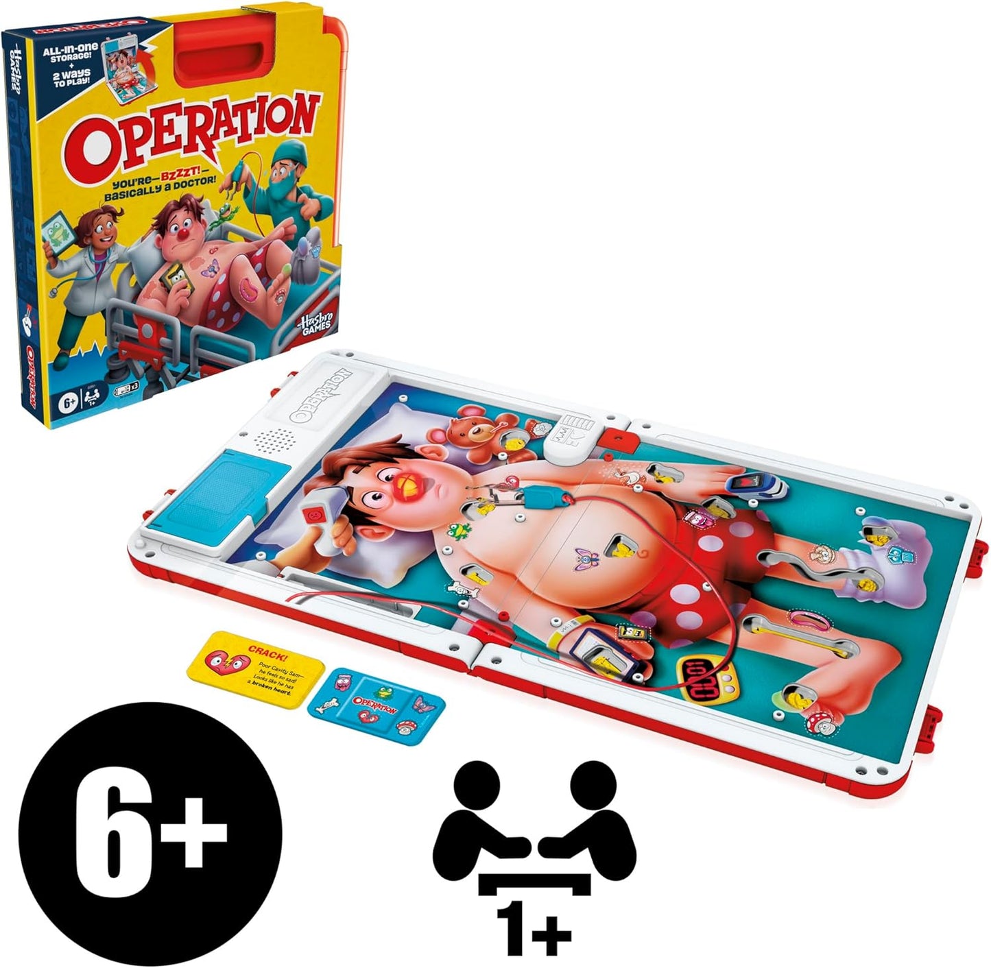 Operation Electronic Board Game with All-in-One Carrying Case | 2 Ways to Play | Ages 6+ | 1+ Players | 10 Mins. | Fun Kids Games