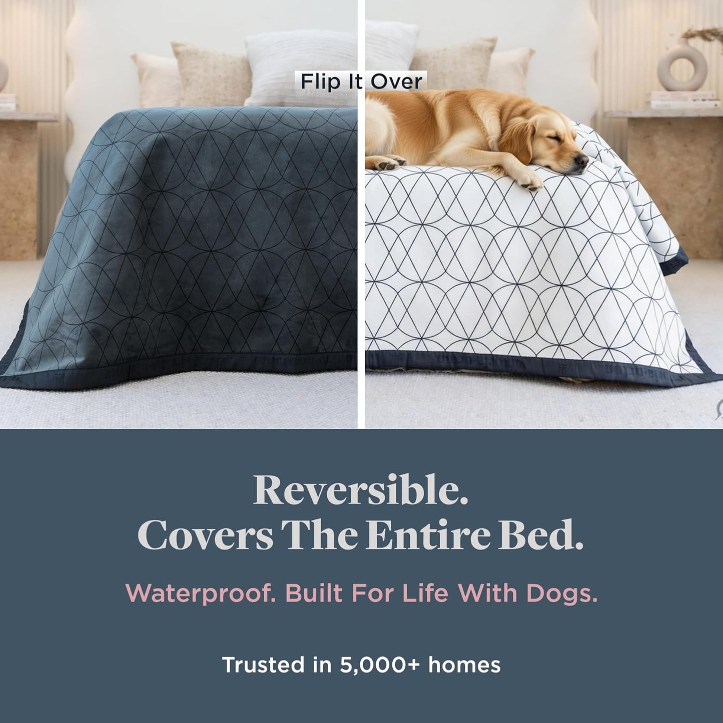 Waterproof King Size Blanket for Bed – 108x90 Inch – Pet Hair Resistant Blanket for Small to Large Dogs – Washable, Leakproof, Reversible Bedspread for Bed Protection – Blue/White