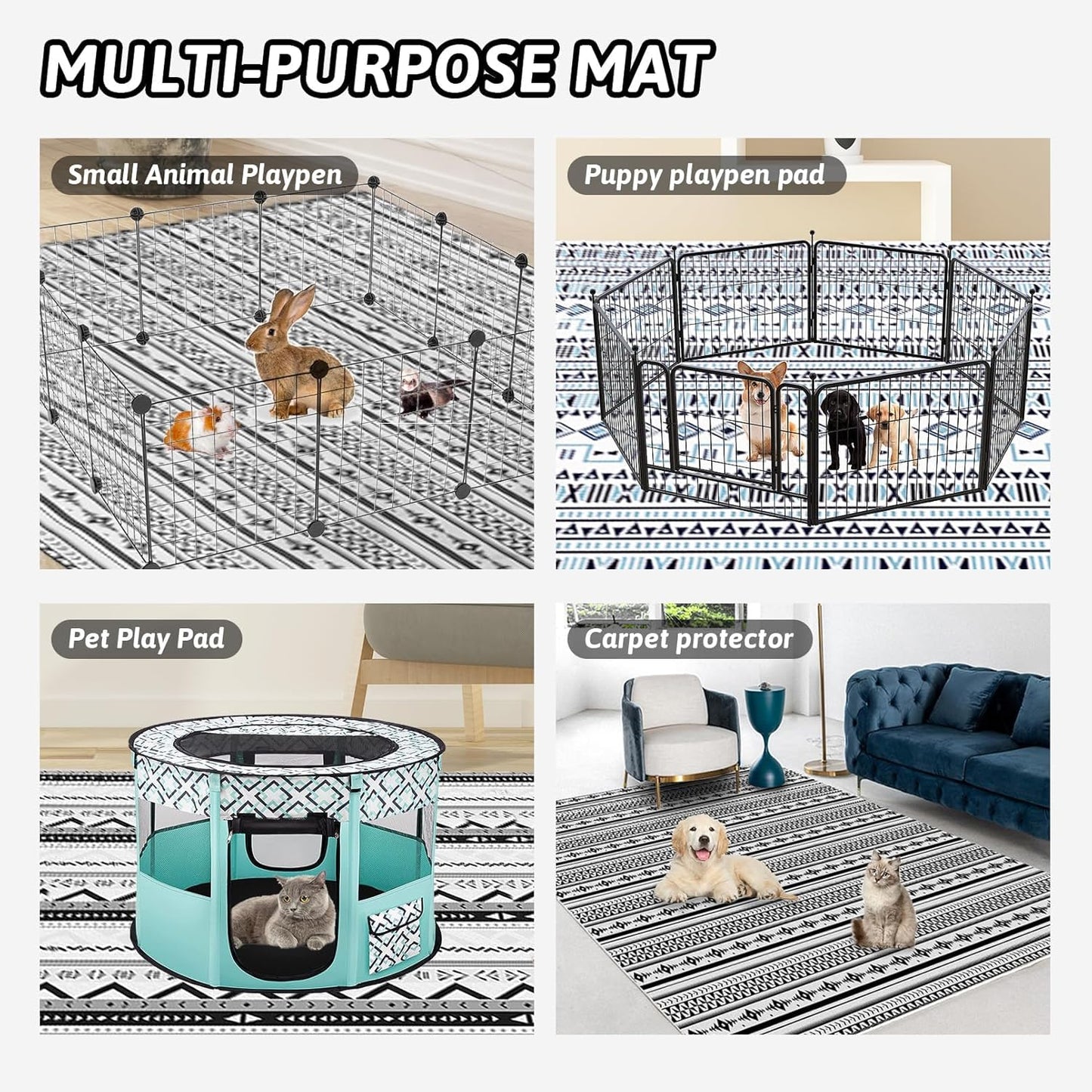 BNOSDM 78.7 in Rabbit Cage Liners Washable Reusable Bunny Bedding Pets Dog Whelping Pads with Anti Slip Bottom Pad Rug for Dogs Chinchillas Cats Guinea Pigs Ferrets