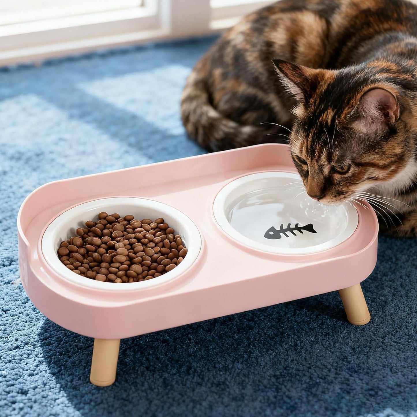 Ceramic Pet Feeder, Non-Slip Elevated Dog Bowls for Puppy Kitten with Stand, Durable Anti-Skid Ceramic Material, Indoor Outdoor Home Office Yard Patio Feeding Solution