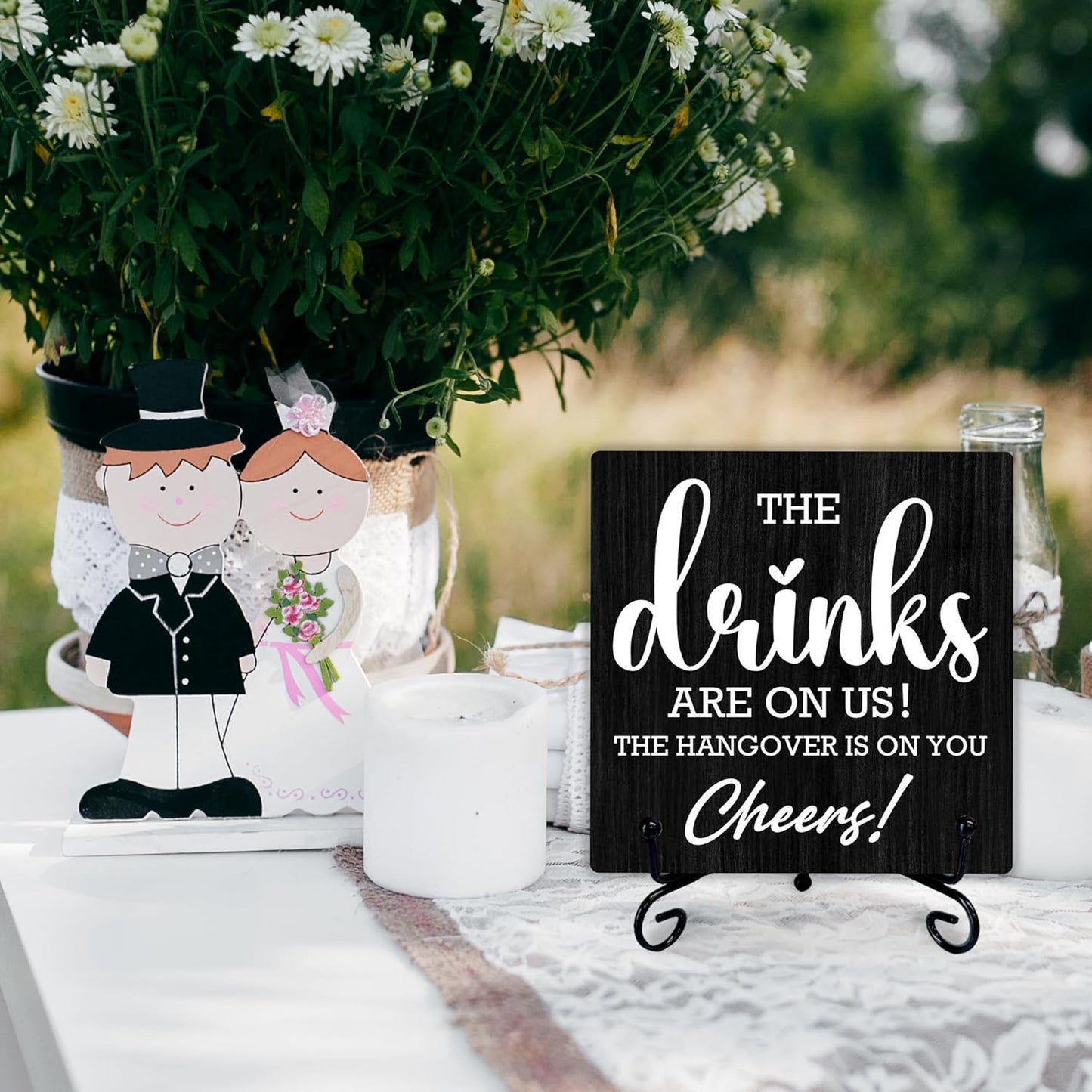 5" Bar Sign, The Drinks Are On Us! Cheers! Bar Table Decoration, Gifts For Colleagues, Bosses And Besties, Bars And Pubs Decorations, Bridal Shower Wedding Shower Decorations And Accessories- A05