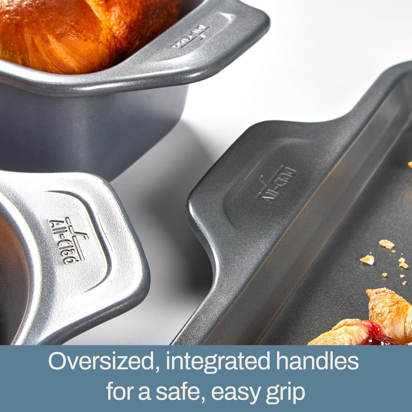 All-Clad Pro-Release Nonstick Bakeware Set 3 Piece Oven Safe 450F Half Sheet, Cookie Sheet, Muffin Pan, Cooling & Baking Rack, Round Cake Pan, Loaf Pan, Baking Pan Grey