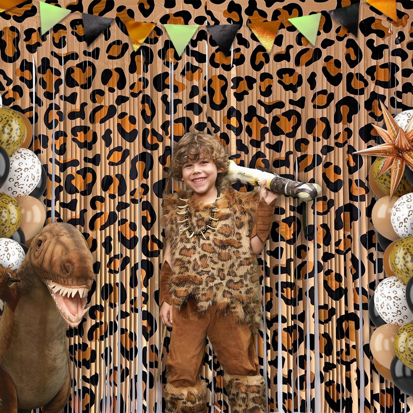 Cheetah Print Foil Fringe Curtains Birthday Decorations, 2 Pack 3.28 x 6.56 Ft Leopard Print Fringe Backdrop Cheetah Photo Booth Props Animal Birthday Party Decorations Favor Supplies