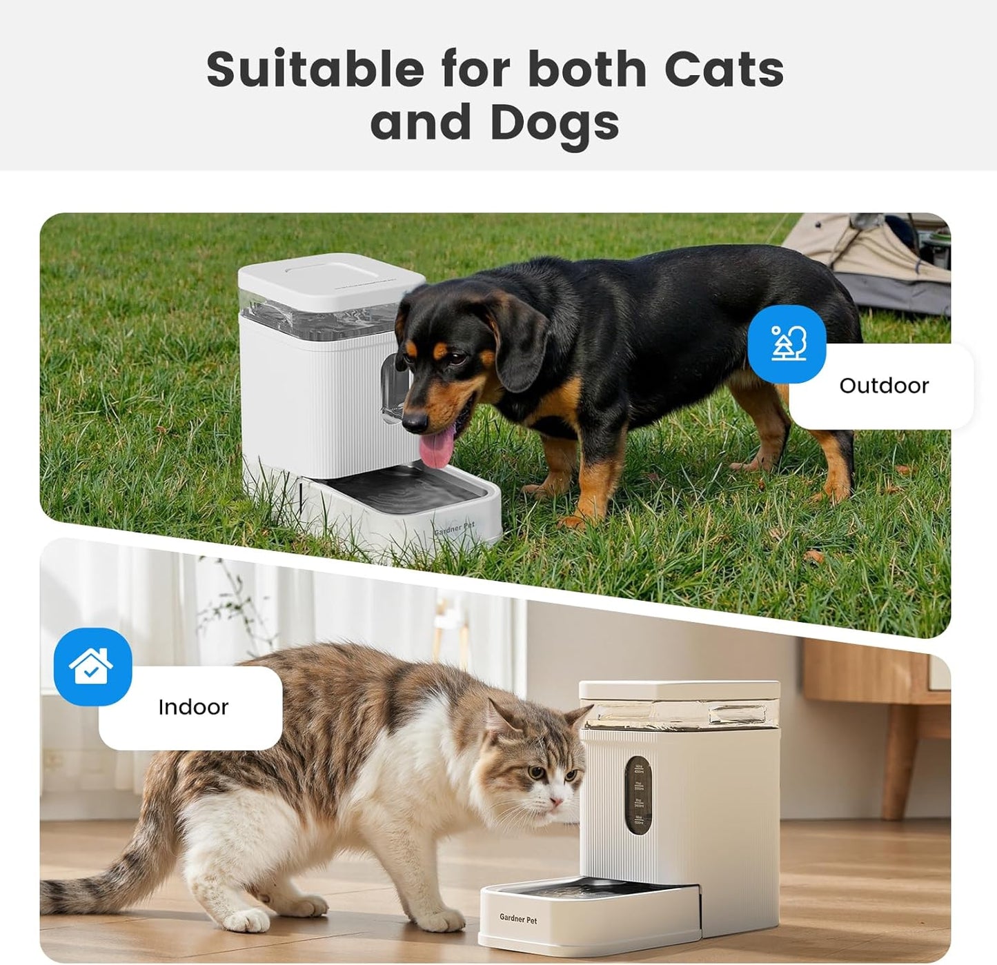Gardner Pet Automatic Dog Water Dispenser Gravity Waterer with Stainless Steel Bowl Water Dispenser 6.5L Large Capacity Water Feeder with Filters for Dogs Cats Pets, BPA-Free Noise-Free (White, 6.5L)