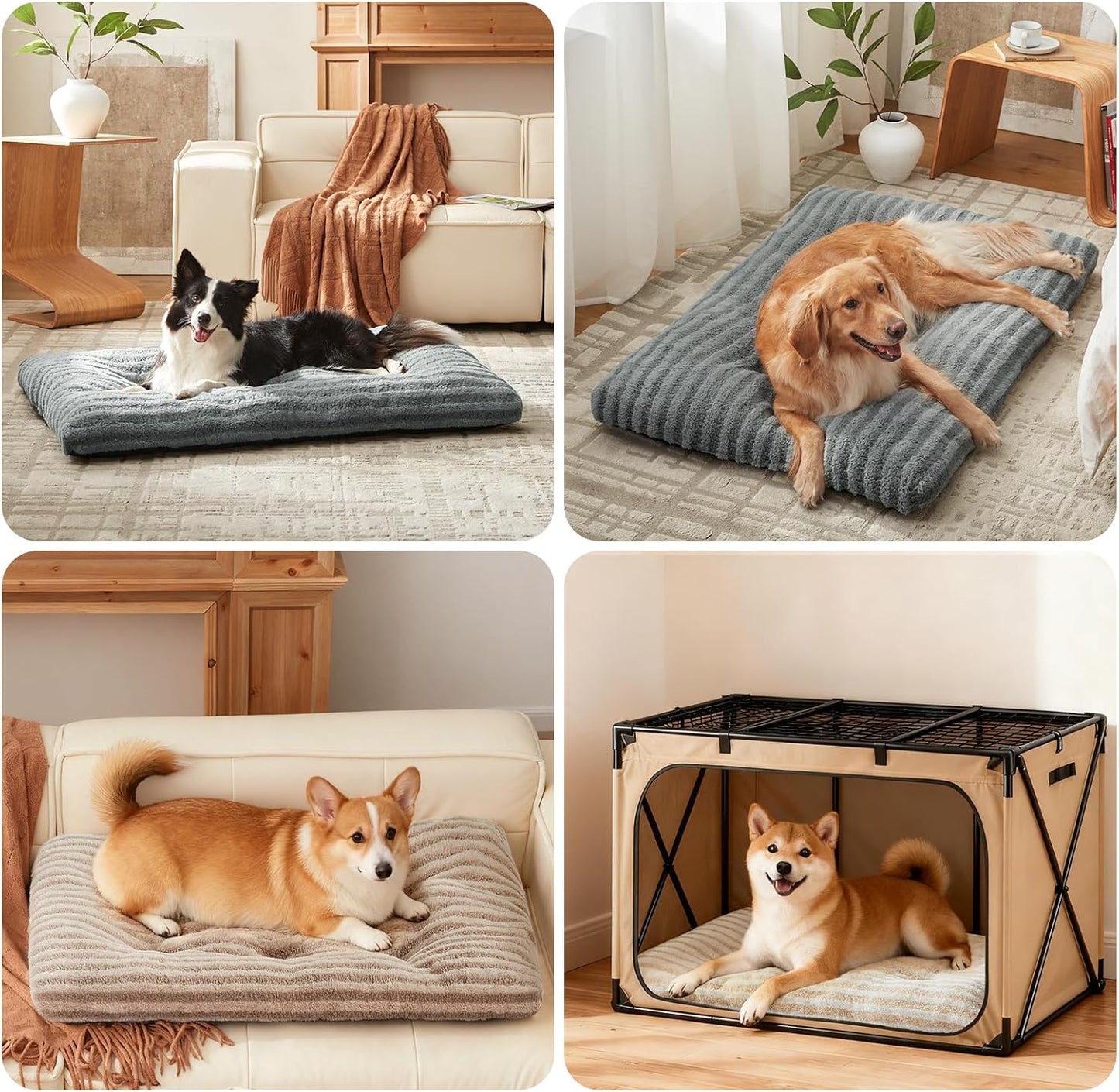 FURTIME Washable Dog Bed Large Sized Dogs, Deluxe Dog Crate Beds Comfy Fluffy Kennel Pad Anti-Slip Pet Sleeping Mat, Machine Washable Dogs Pillow, 35"x23"x3.5", Gray