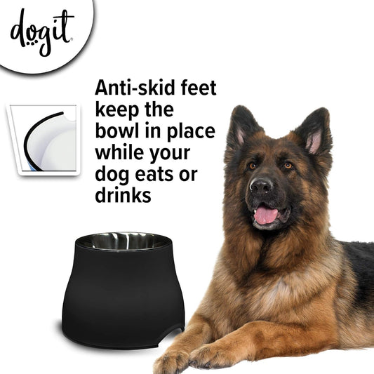 Dogit Elevated Dog Bowl, Stainless Steel Dog Food and Water Bowl for Large Dogs, Black, 73752