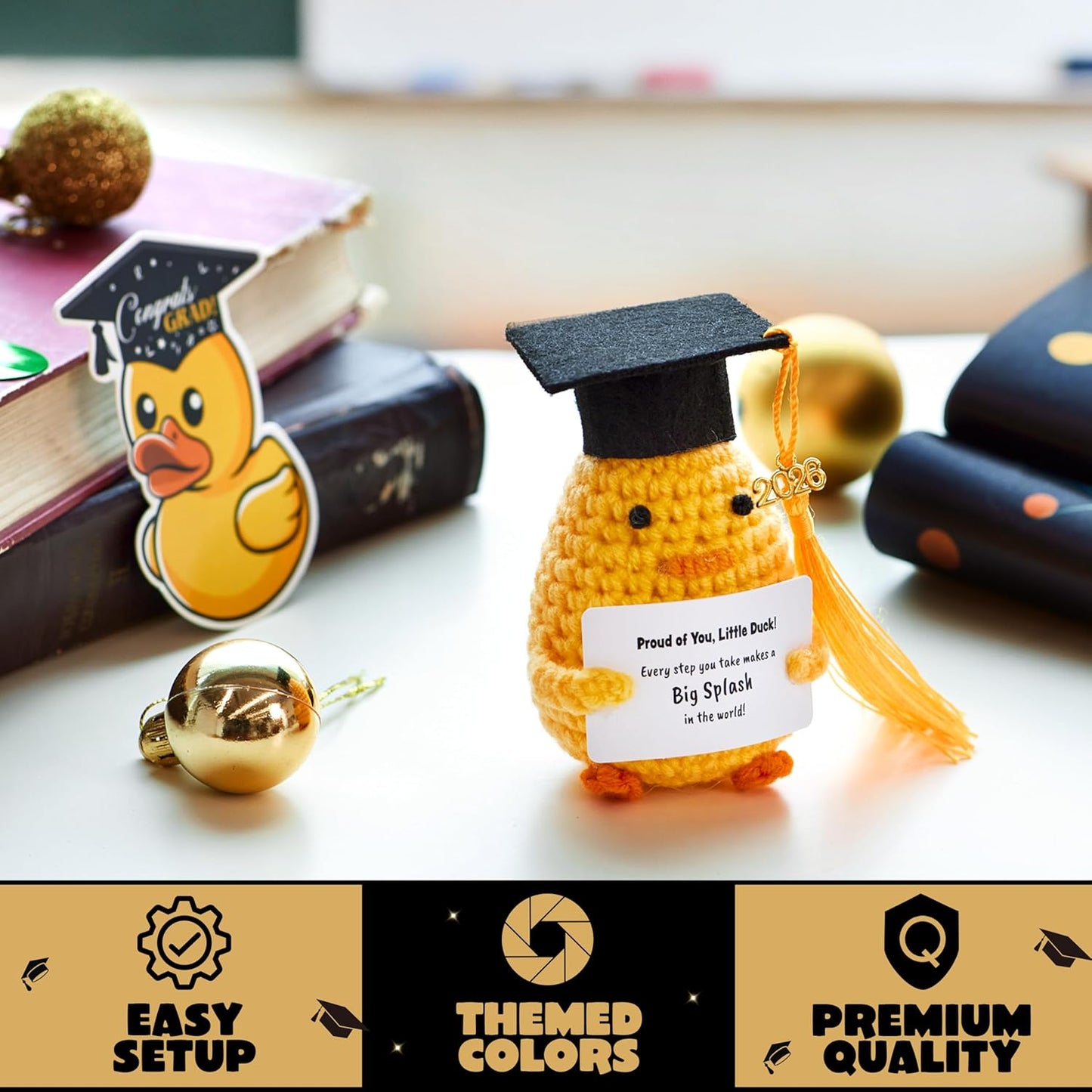 JOYIN 2026 Graduation Inspirational Support Plush Duck, Handmade Crochet Graduation Gifts for Her Him, High School College Classmates, Toddler Graduation Gifts