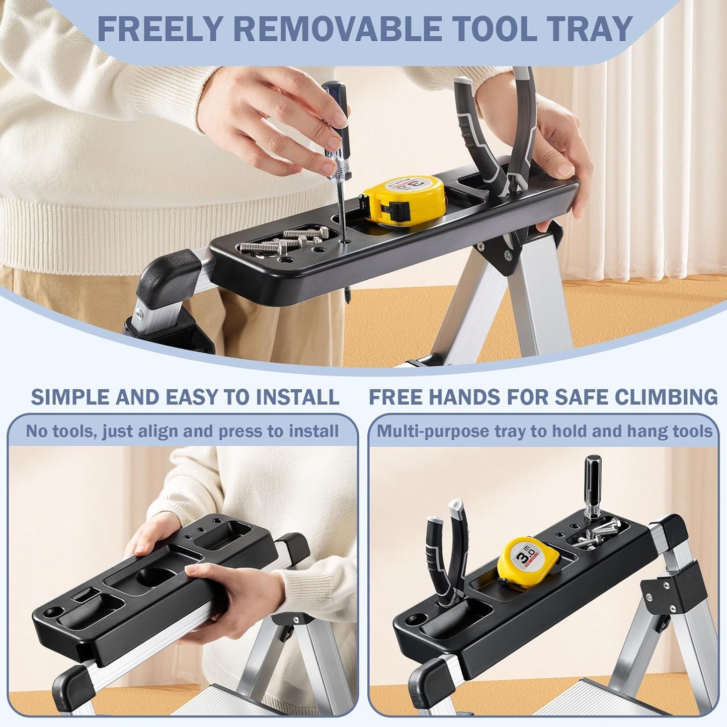 XinSunho 4 Step Ladder, Retractable Handgrip Folding Step Stool with Anti-Slip Wide Pedal, Aluminum Stool Ladders 4 Steps, 330lbs Safety Household Ladder