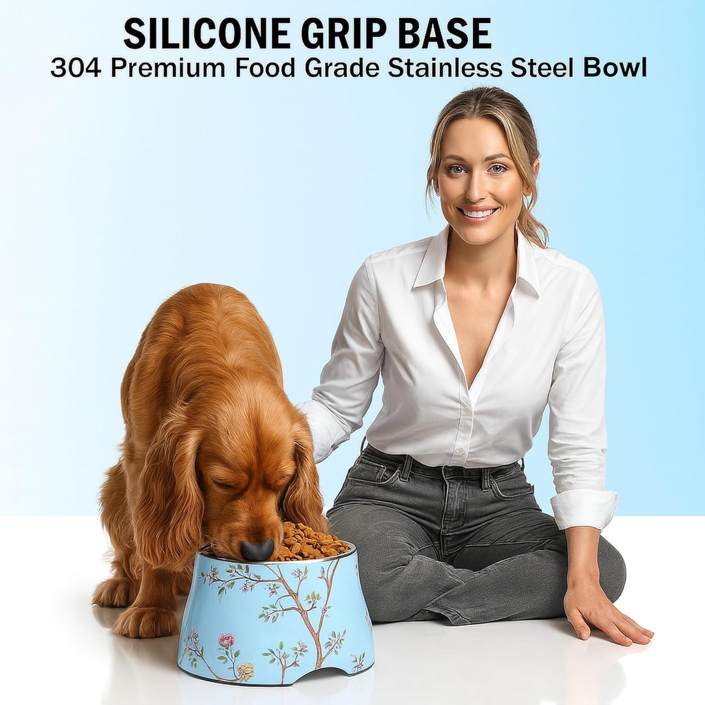 Elevated Dog Bowl 7inch Height Ideal for Medium Size Dogs it has Food-Grade 304 Stainless Steel Bowls for Food/Water Beautiful Design Non-Slip 3.8 Cups(860ml) Capacity Bowl Feeder (Blue)