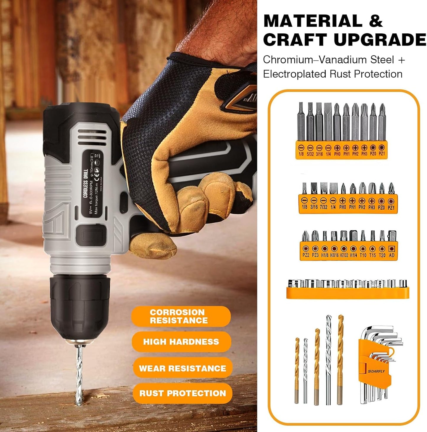 Upgradd 180 Piece Tool Set - Tool Box with 8V Cordless Drill, Hand Drill Set for Men & Women, Home Tool Kit with Hand Tools for House Repair, DIYers, Homeowners & Handymen