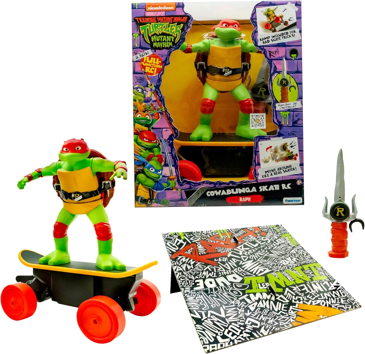Teenage Mutant Ninja Turtles, Remote Control Skate Toy, Raphael Cowabunga RC Car, imitates Real Skate Tricks, Ages 3+