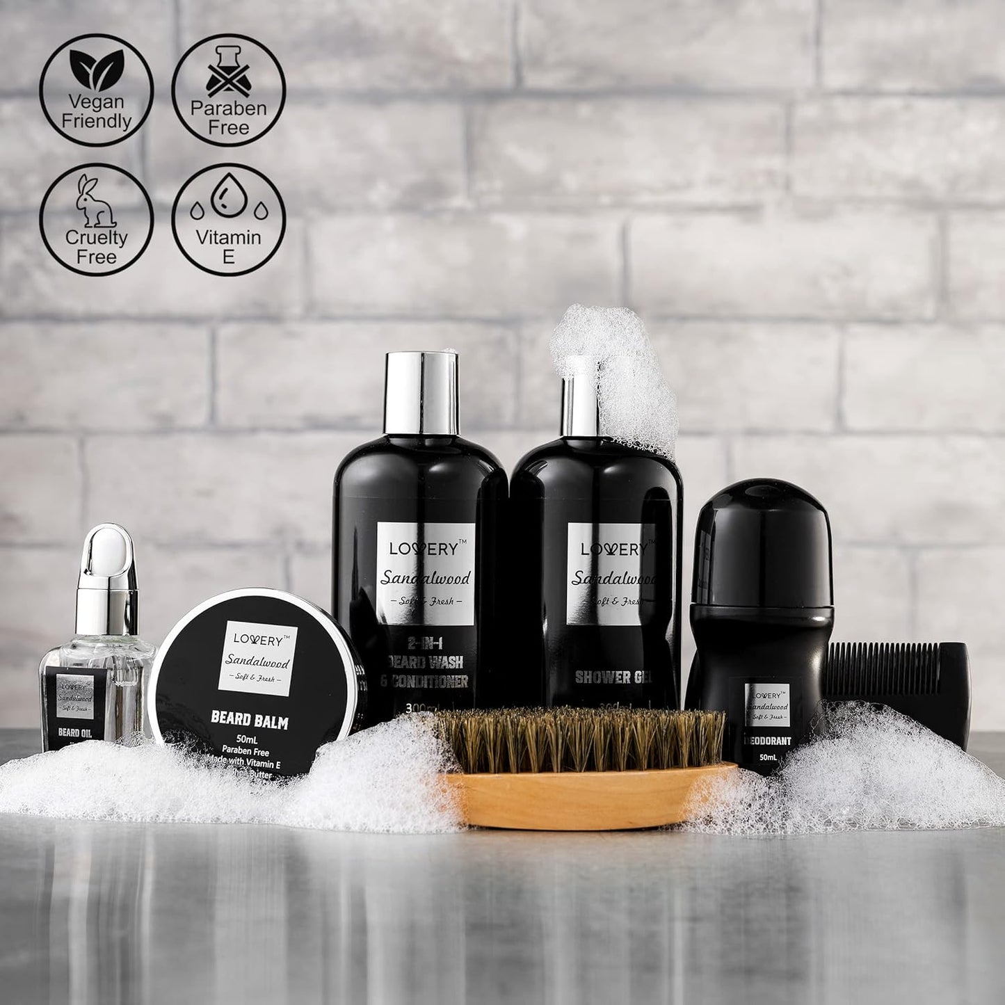 Gifts for Men, Valentines Day Gifts for Him Body And Wash Gift Set Beard Kit and Body Care, Sandalwood Spa Baskets, Bath and Beard Grooming Kit, for Husband, Dad, Beard Balm Growth Oil