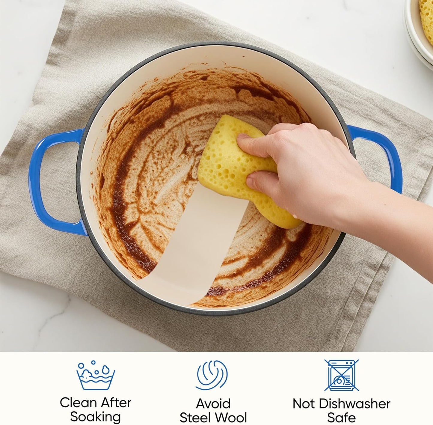 3 Quart Enameled Cast Iron Braiser, Non Stick Enameled Cast Iron Skillet with Lid, Dutch Oven Skillet with lid up to 500°F for Oven, Stove, Grill, Shallow Dutch Oven for Cook, Bake (Blue)
