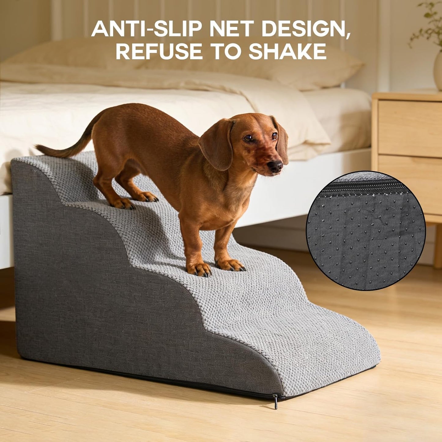 Dog Stairs for Small Dogs, 4-Step Pet Ramp for High Beds & Couches, 20" Height - Waterproof Foam Steps with Removable Washable Cover, Non-Slip & Sturdy for Cats and Senior Pets