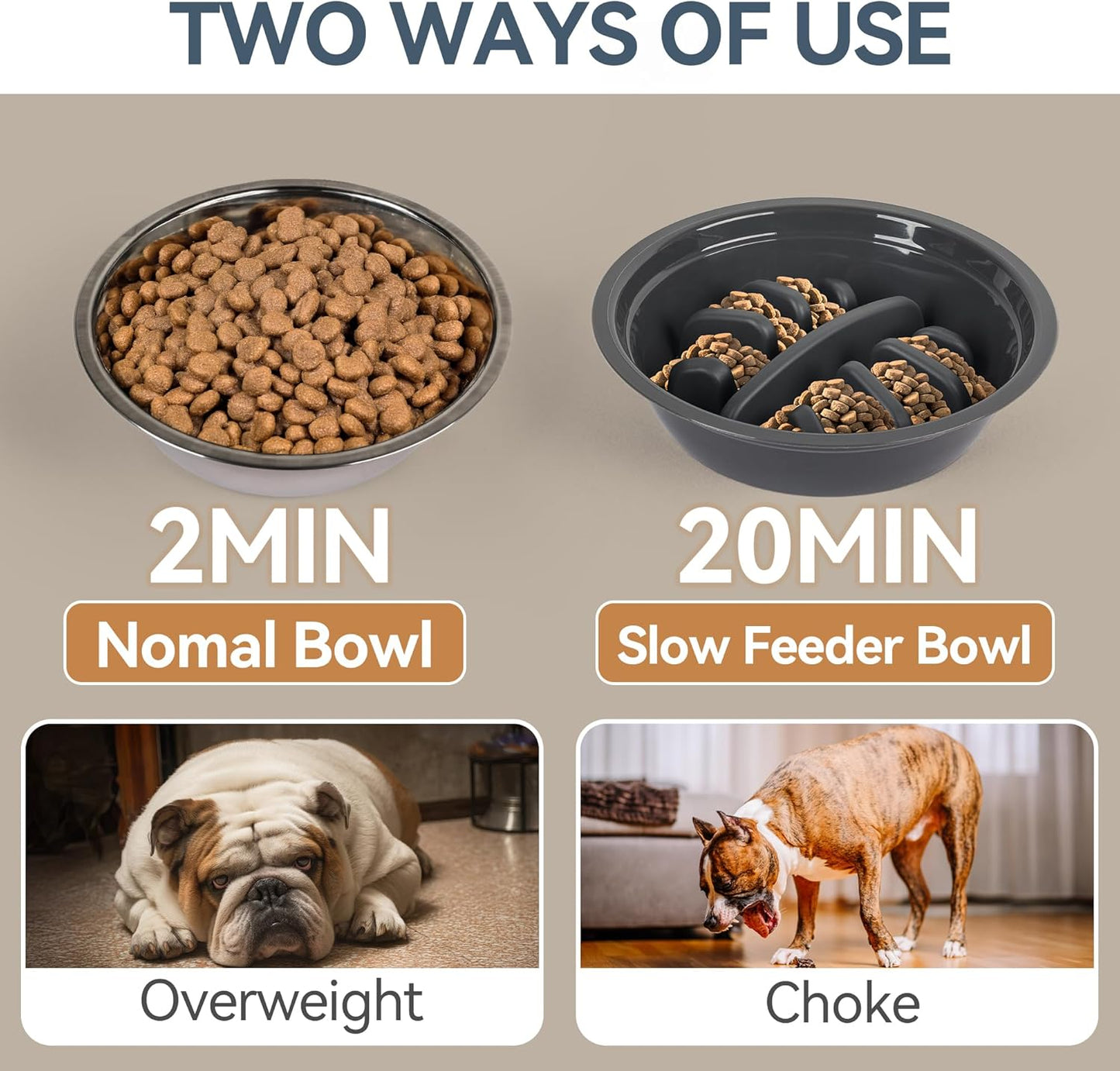 PAWISE Elevated Dog Bowls, 5 Height Adjustable Raised Dog Bowl Stand with 1 Slow Feeder Bowl & 2 Stainless Steel Bowls, Non-Slip Dog Feeding Station for Large, Medium, Small Dogs and Cats, Black