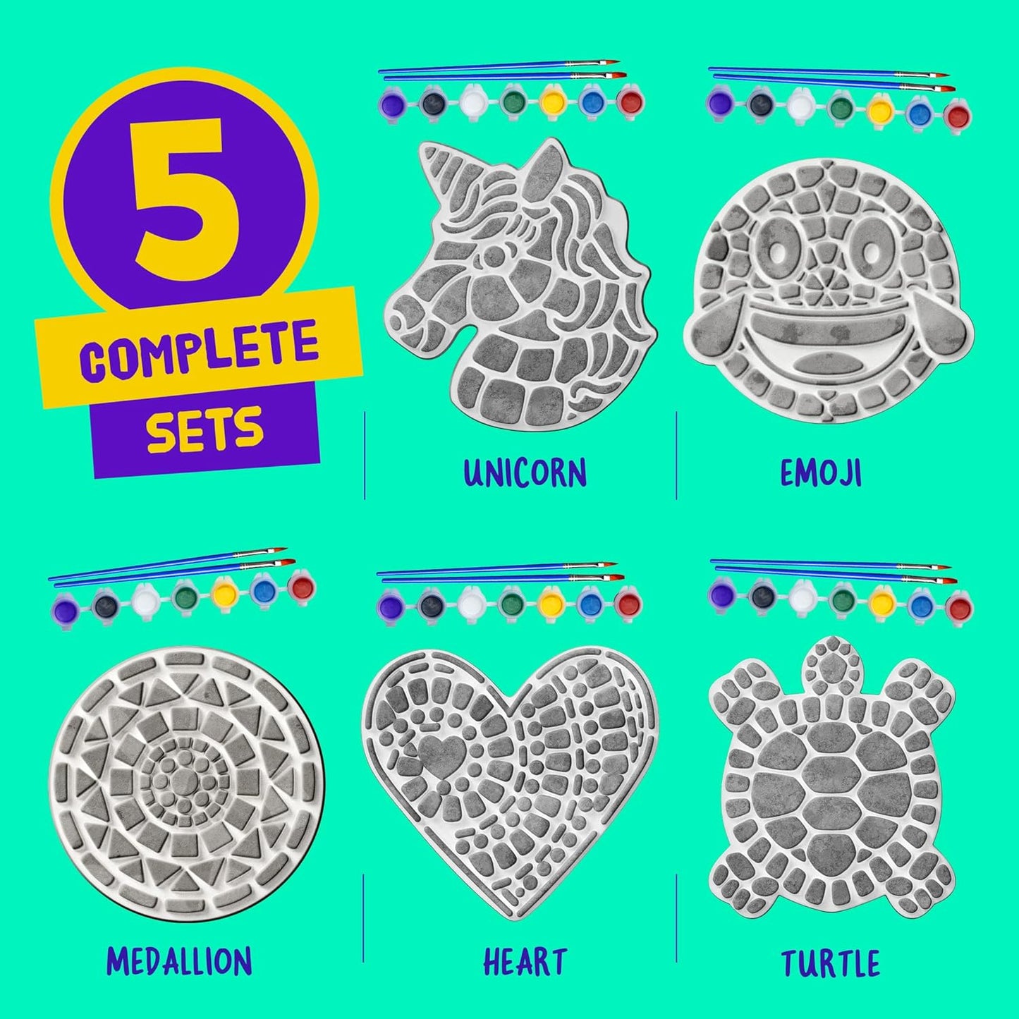 Dan&Darci Stepping Stones Painting Kit for Kids - Outdoor Crafts - Paint 5 Garden Stone - Unicorn Craft Kits for Boys, Girls Ages 6-12 - Easter Gifts for Boy, Girl Age 6, 7, 8, 9, 10 + Year Old