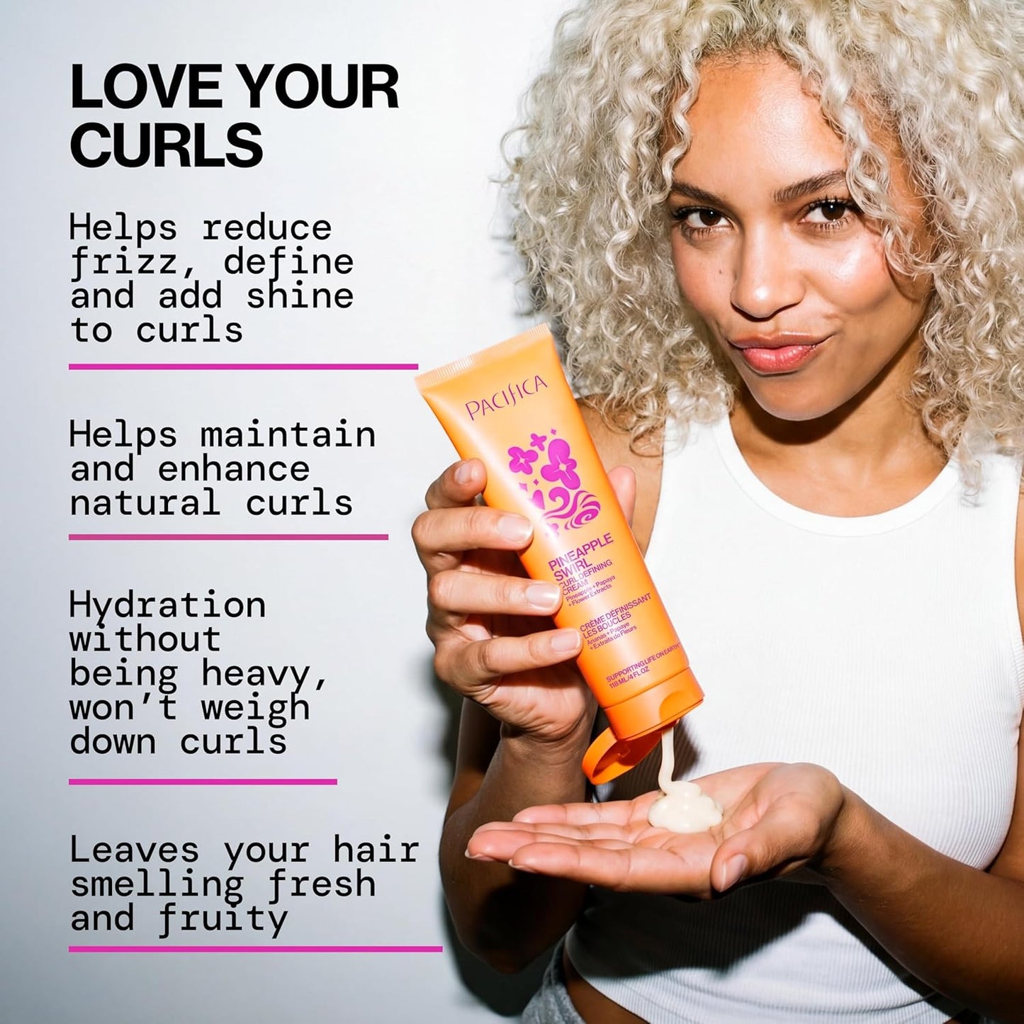 Pacifica, Cream Pineapple Swirl Curl Defining, 4 Fl Oz | for Curly Hair, 4 oz, Frizz Control, Curl Enhancer, Styling Cream
