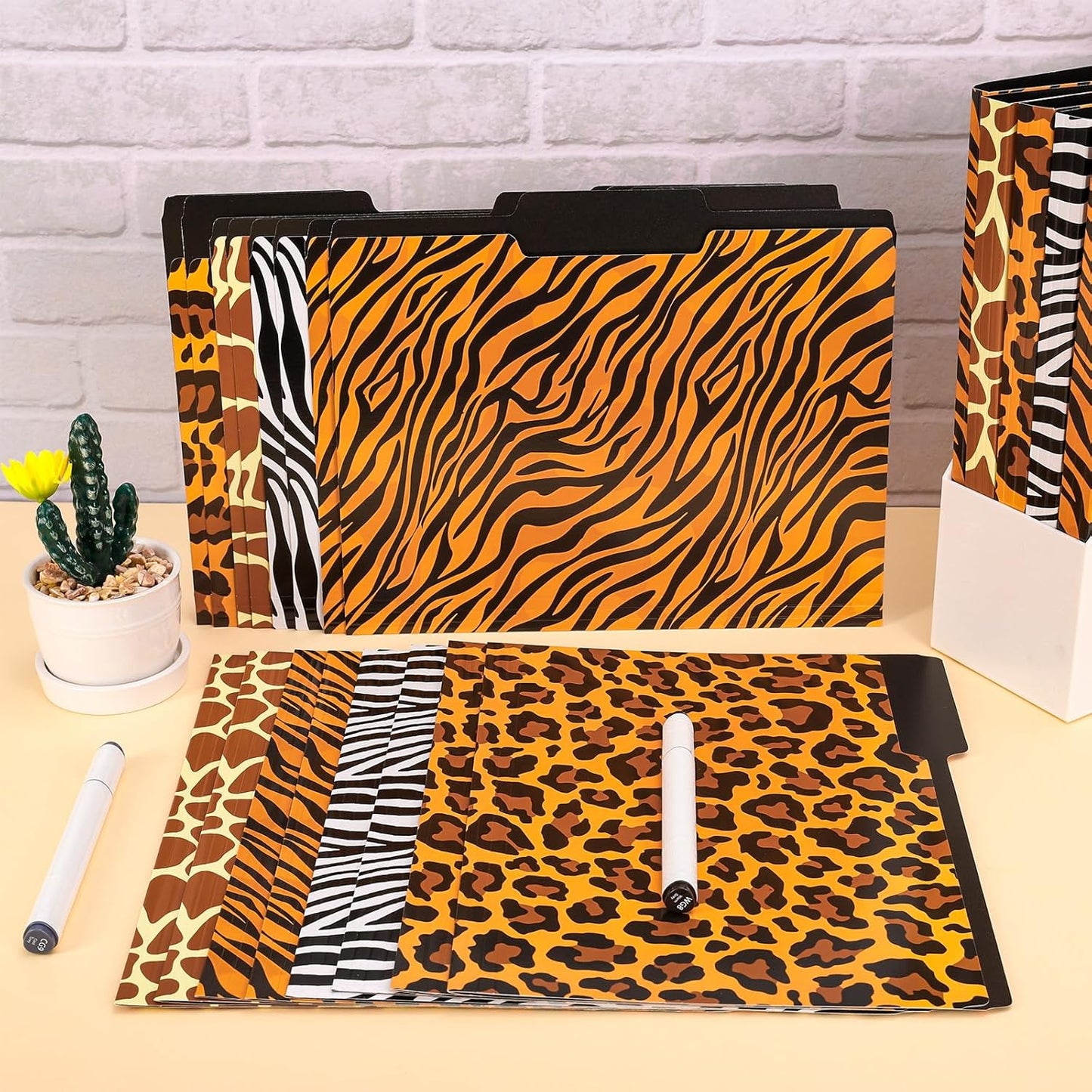 Whaline 24 Pack Animal Prints File Folders Letter Size Safari Leopard Zebra Tiger Giraffe File Pockets with 1/3 Cut Tab for Home Office Classroom Supplies, 8.9 x 11.6 Inch