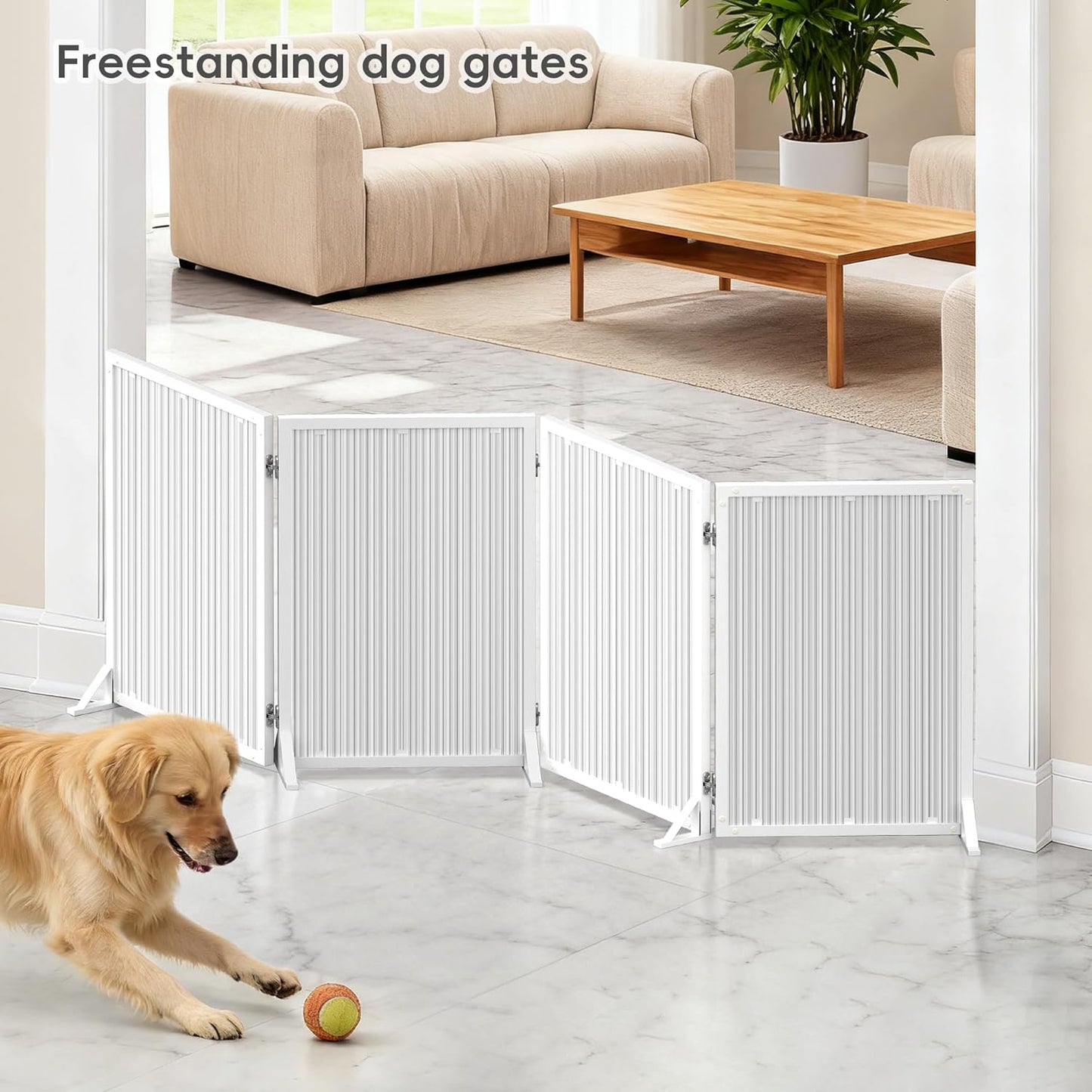 Freestanding Dog Gate 24inch Foldable Expandable Sturdy Pet Gate for Small Medium Dogs Modern Style Indoor Dog Gates for Doorways Stairs Hallway Kitchen Living Room,3 & 4 Panel