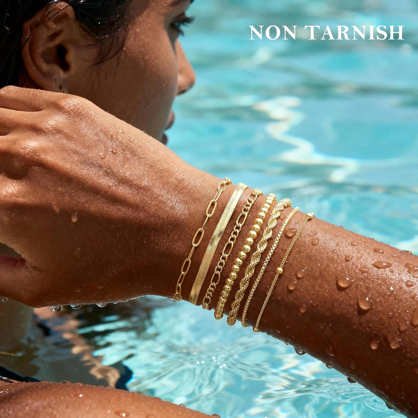 M MOOHAM Gold Bracelets for Women - 14K Real Gold Plated Beaded Bracelets Set Rope Paperclip Chain Stackable Bracelet Non Tarnish, Friendship Birthday Jewelry Gifts for Women Teen