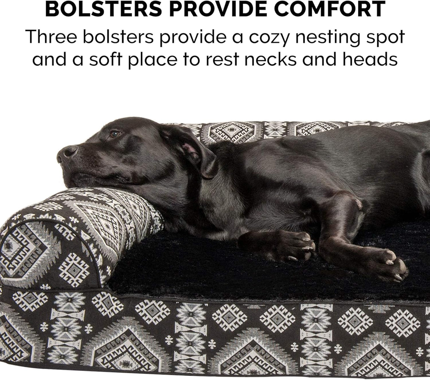 FurHaven Supportive Memory Foam Sofa Dog Bed with Washable & Removable Cover - Plush/Woven - Black Medallion, Dogs Up to 55 lbs - Large