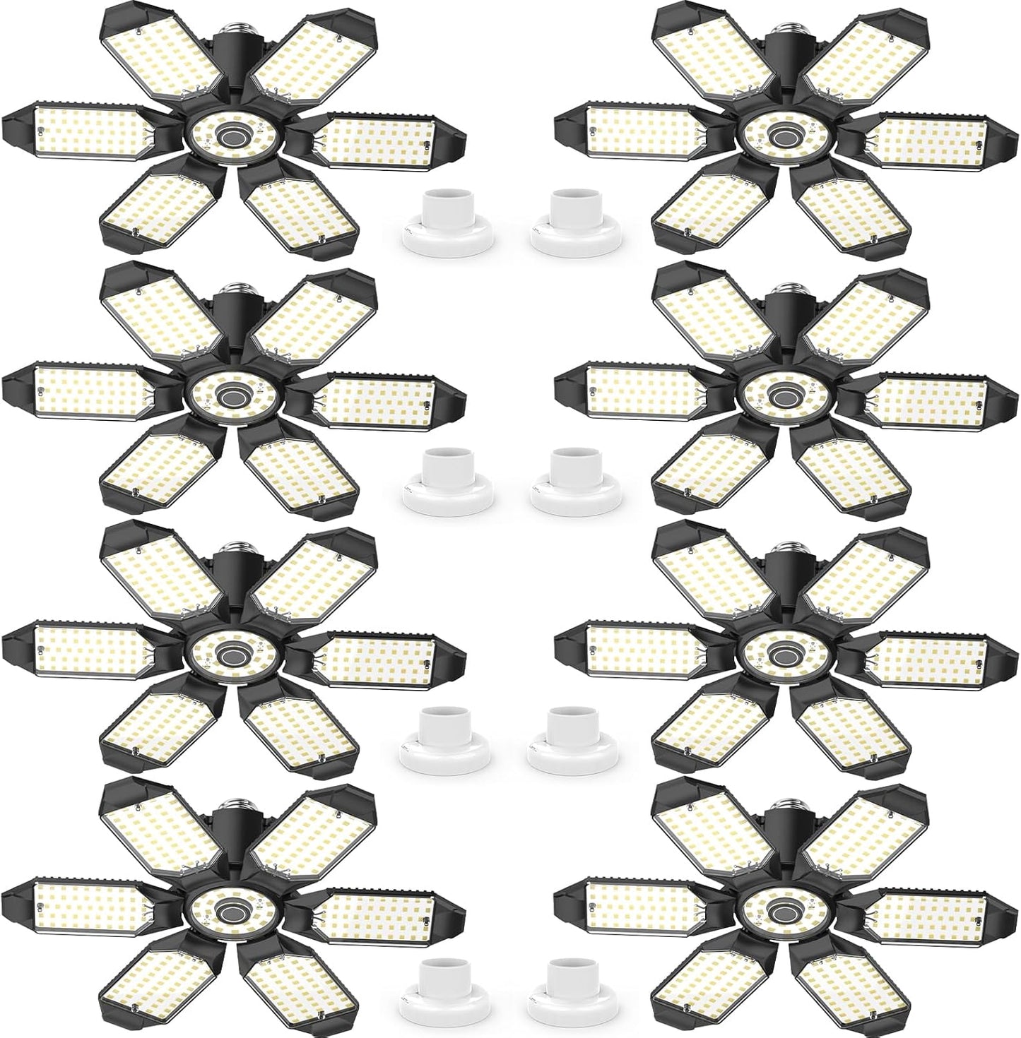 Led Garage Lights 8 Pack 200W Super Bright Ceiling Led Shop Lights, E26/E27 Base, 6500K, 22000LM Deformable Garage Light Ideal for Basement, Attic and Workshop Commercial Bay Lighting