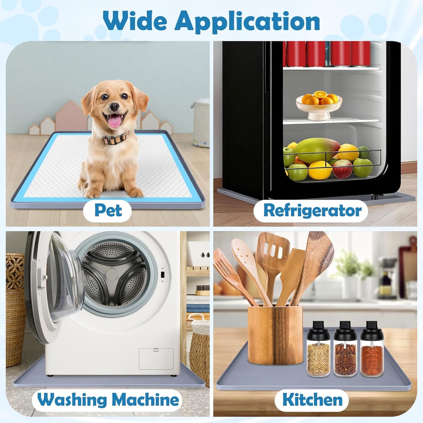 Dog Pee Pad Holder, Dog Potty Tray Silicone Puppy Pad Holder Tray Fits for 24" x 24" Training Pads, Puppy Potty Tray With 4 Clamps No Spill Raised Lip High Edge for Indoor Floor Protection (Dark Grey)