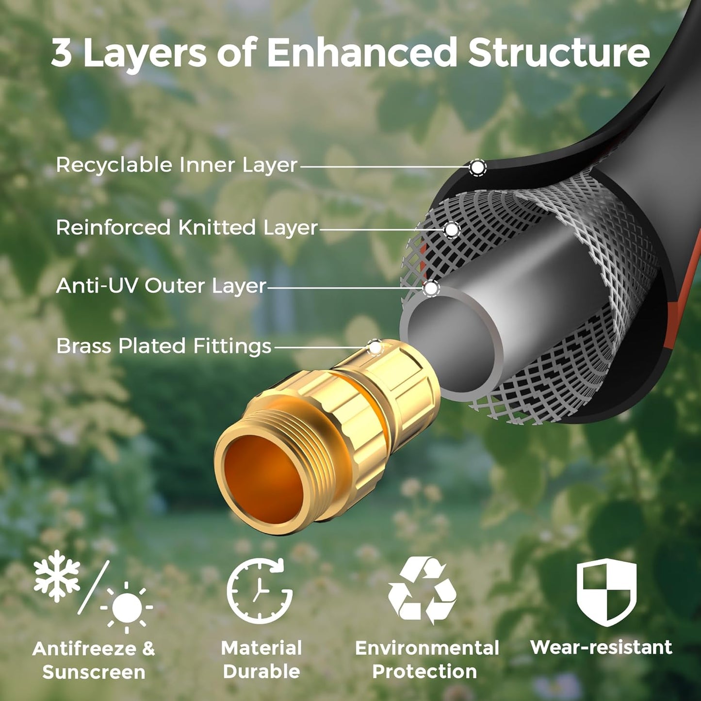 Giraffe Tools Hybrid Garden Hose 75ft x 5/8", Male and Female Fittings with Shut off Valve, Flexible, Heavy Duty, Leakproof, Lightweight Water Hose
