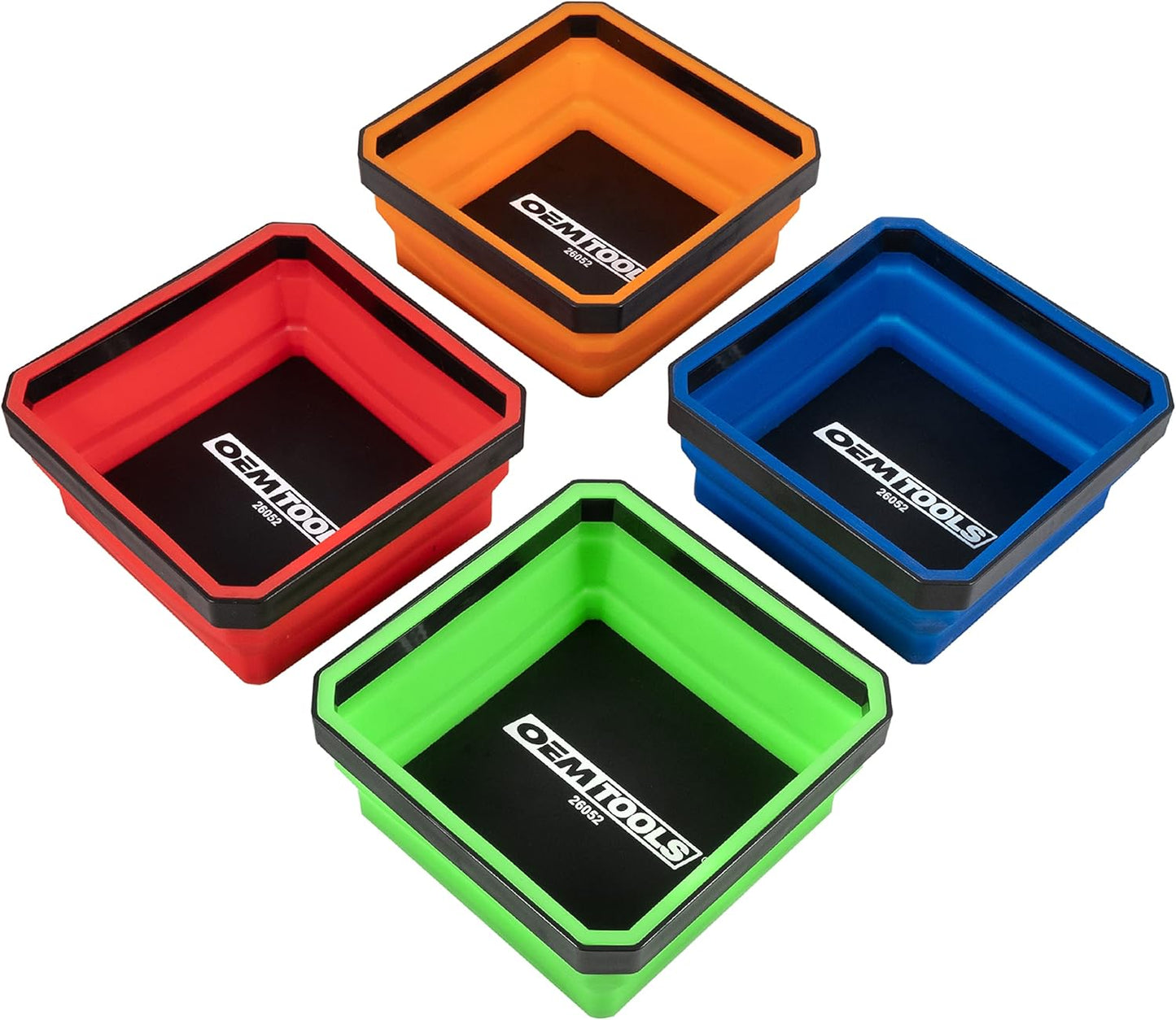 OEMTOOLS 26052 Foldable Magnetic Tray Set, Magnetic Tray for Mechanic's Small Parts, Sorting and Storage, Collapsible, 4-1/2" Square, 2 lb. Capacity, 4 Colors