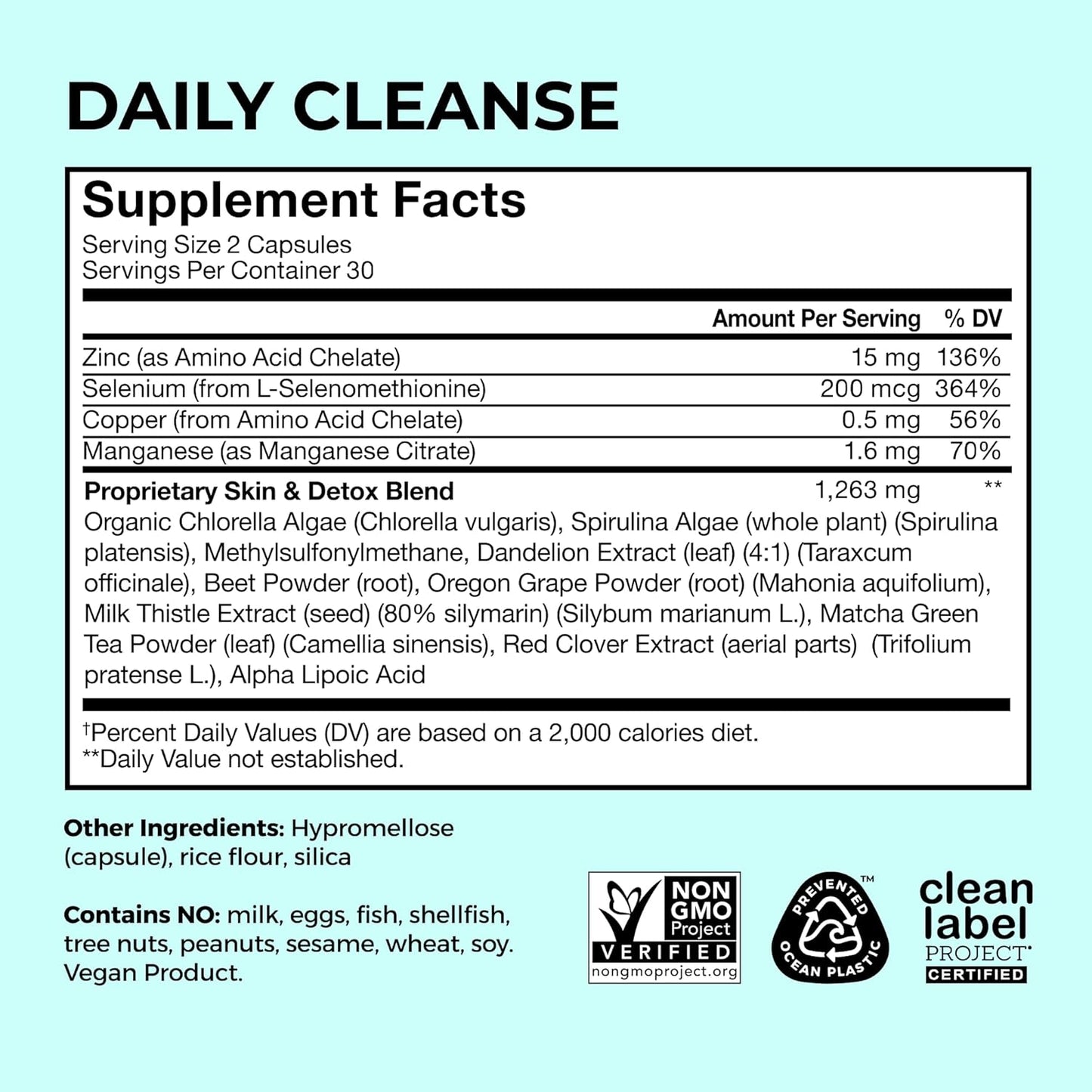 HUM Daily Cleanse Acne Supplements for Women & Men, Gentle Digestive Cleanse for Clear Skin Support, Zinc, Spirulina, Chlorella, Detoxifying Herbs, Organic Algae, Skin Vitamins Supplement, 60 Capsules