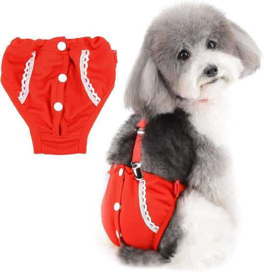 ZUNEA Female Dog Diapers Washable Dog Nappies Cute Puppy Sanitary Diaper with Adjustable Brace Reusable Pet Physiological Pants Soft Suspender Nursing Nappies for Small Girl Dogs