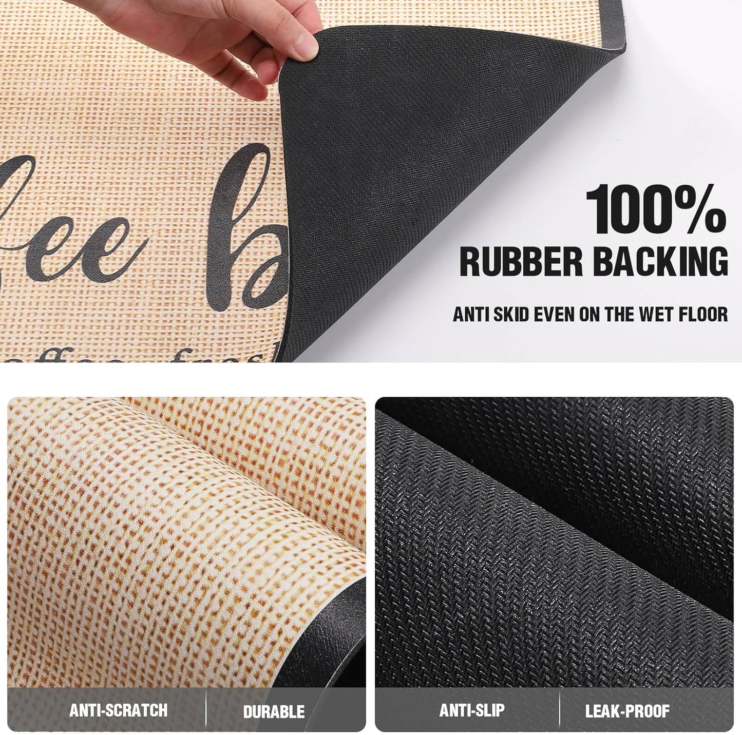 DK177 Coffee Mat - Dish Drying Mat for Kitchen Counter, Hide Stain, Absorbent with Waterproof Rubber Backing, Fit Kitchen Dish Rack Bar Accessories (Coffee Bar, 19" x 12")