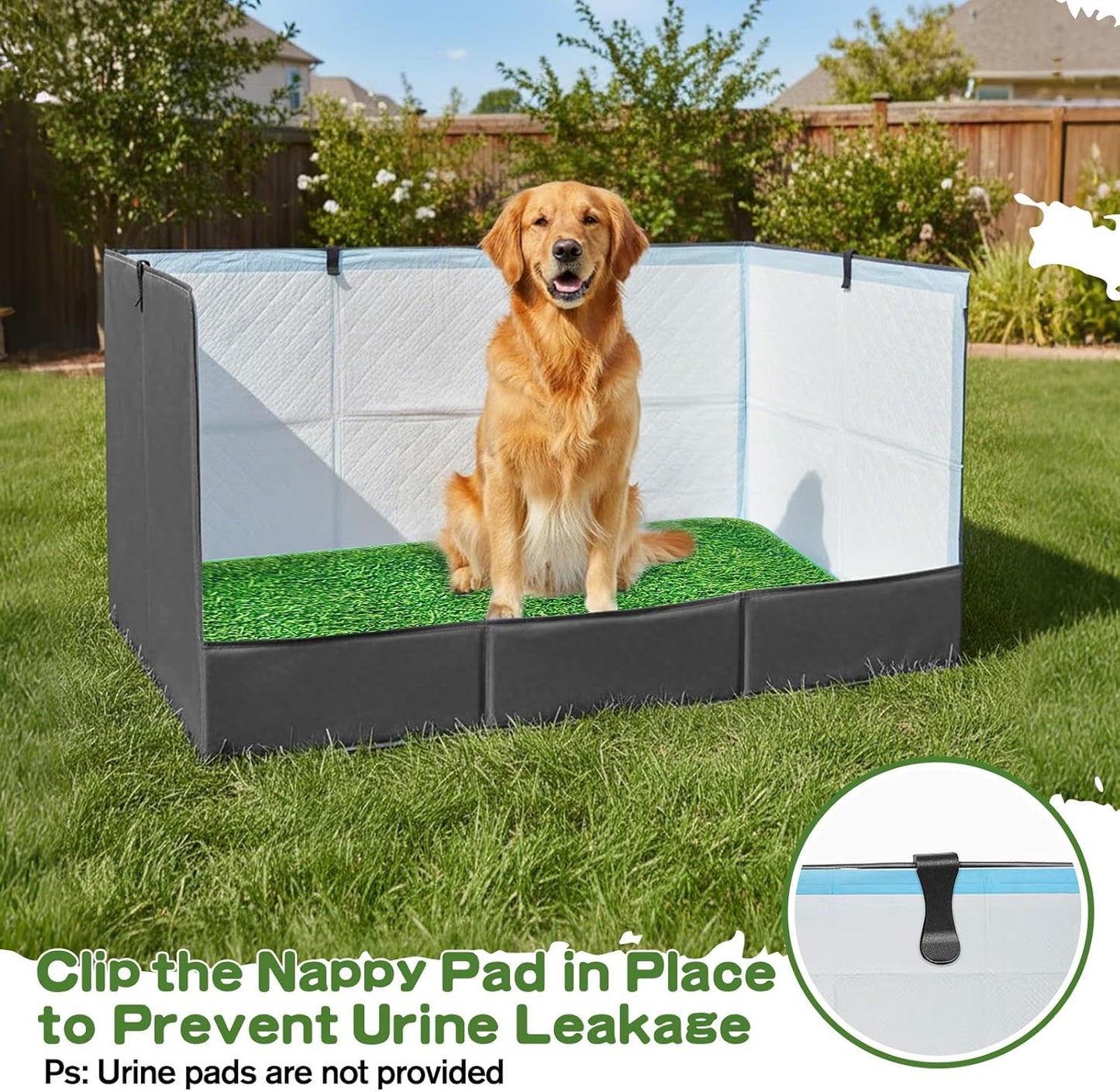 33.5"×23.6"×15.9" High Walls Dog Potty Tray with Artificial Grass, Foldable Dog Pee Pad Holder with 4-Inch Baffle, Waterproof Indoor Dog Litter Box for Small to Medium Pets