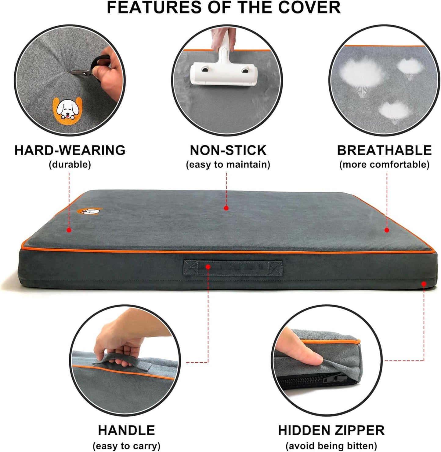 Hard-Wearing Orthopedic Dog Bed for Crate, 35x22 Inch, Made of Memory and HR Foam, Two-Sided Use, Providing Soft and Relatively Hard Support, with an Extra Inner Waterproof Protector (Gray)