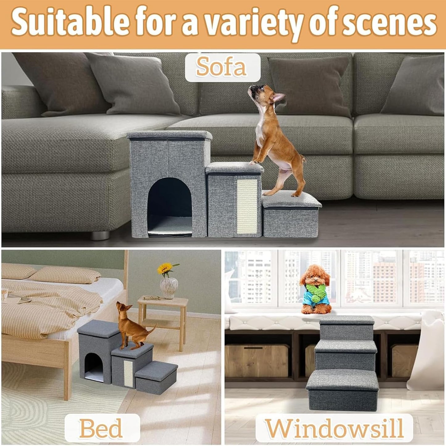 Pet Stair 3 Levels Step Climbing Stair Stairway Intelligence Training Stairway Dog Ramps for Small Breeds Space Saving Foldable Dog Step for Travel