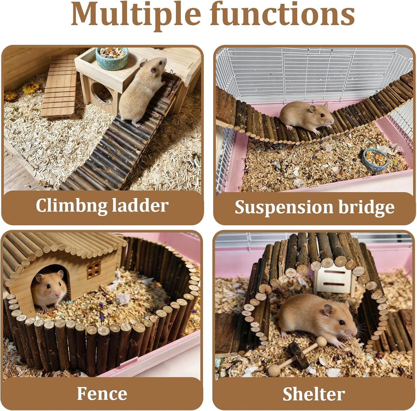 Hamiledyi Hamster Suspension Bridge Rat Long Bendy Bridge Wooden Climbing Ladder Cage Accessories for Syrian Hamster Gerbil Mouse Rat(21.6x2.7 inch(L*W))