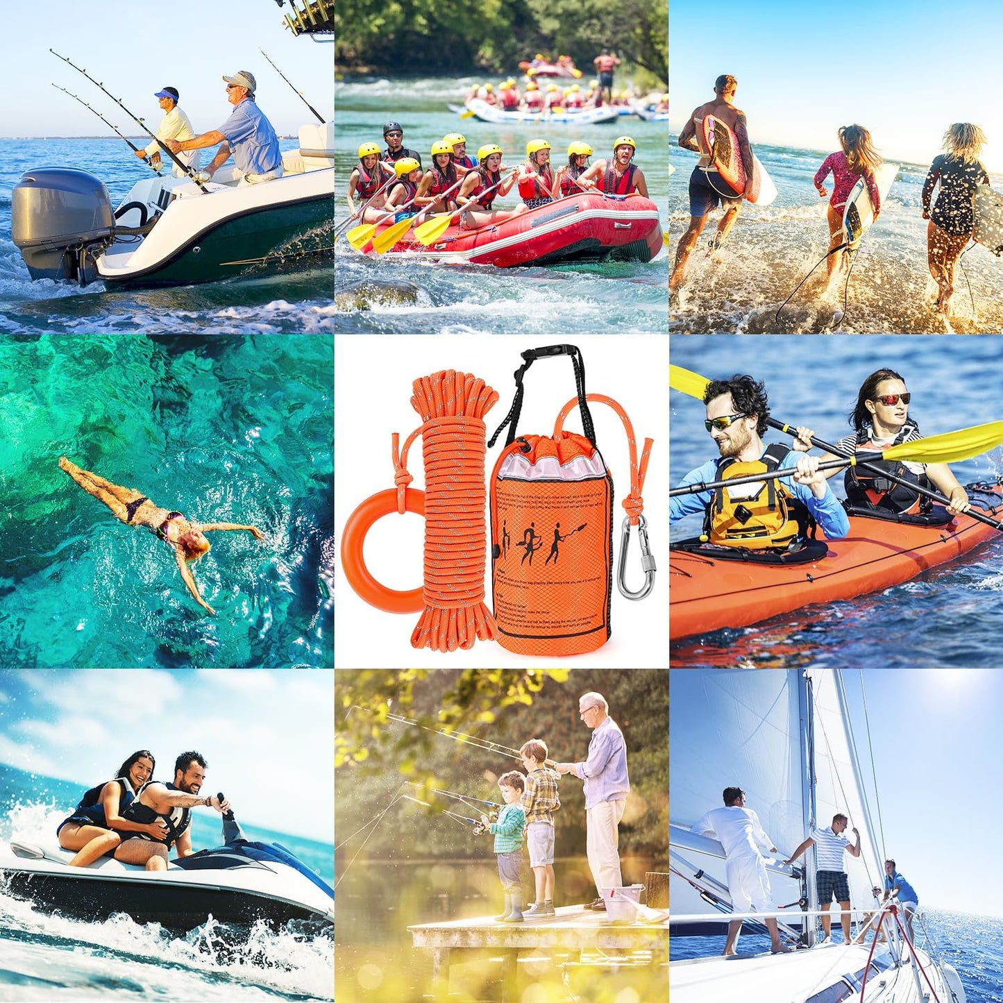AnKun Water Rescue Throw Bag with 50/70/98FT Length of Rope in 3/10In Tensile Strength Rated to 2000lbs, Emergency Rescue Rope for Kayaking, Boating, Fishing, Rafting, High Visibility Safety Equipment