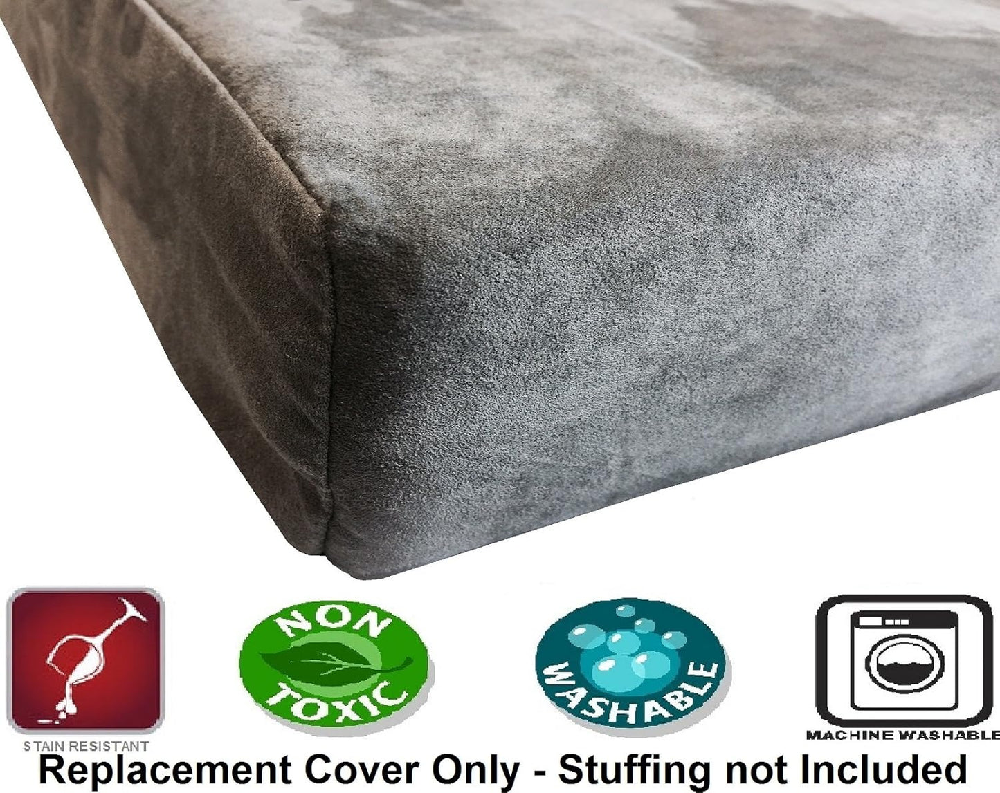 Dogbed4less 55X37X4인치 XXL 사이즈: 스웨이드 원단 외부 교체 커버 그레이 색상 지퍼 라이너 개 애완동물 침대 베개 또는 패드 - 교체 커버만 포함