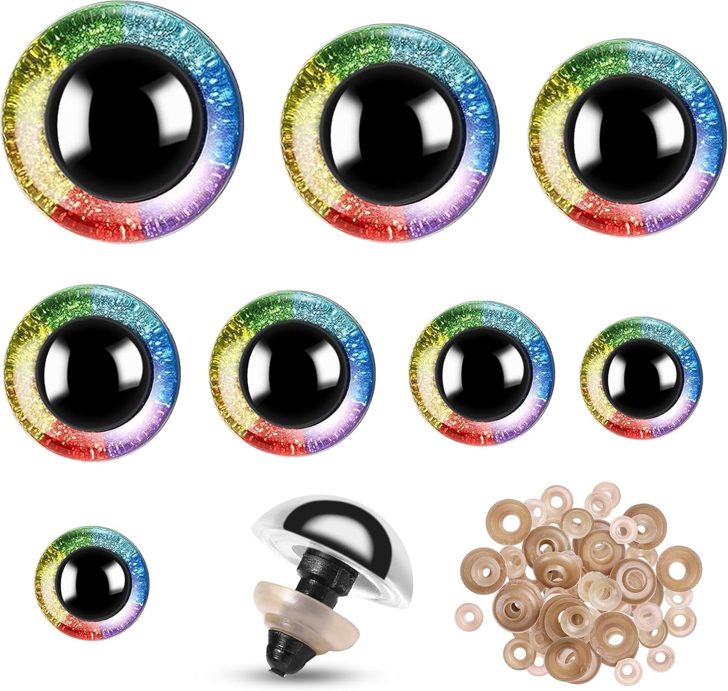 160pcs Rainbow Glitter Safety Eyes for Amigurumi Large Plastic Eye for Stuffed Animals for DIY Dolls Puppets Bear Crafts Animals Amigurumi Making Supplies(Rainbow)