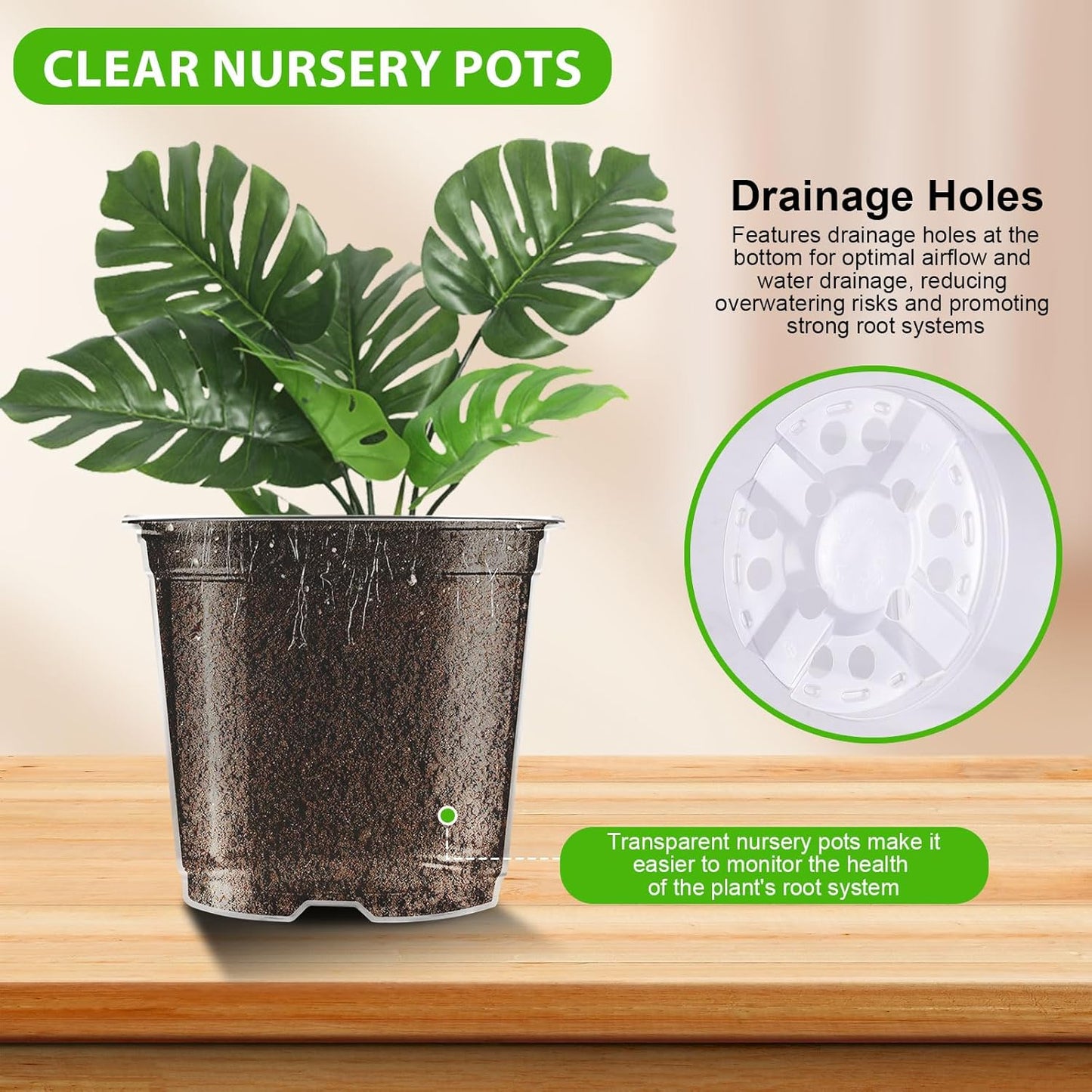 Clear Nursery Pots 5/4/3.5 Inch Plastic Seedling Plant Pot with Drainage Holes for Transplanting Succulents Cuttings (15Pcs)